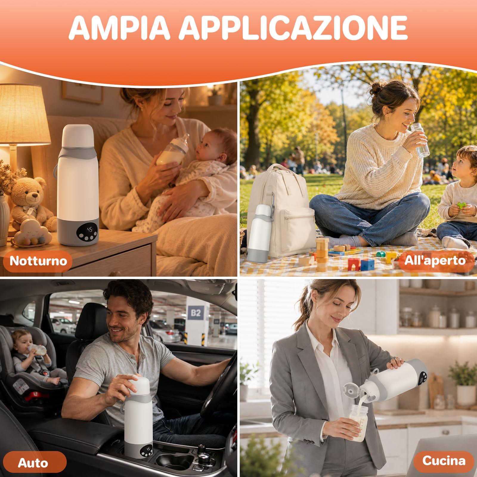 FUNYKICH Scaldabiberon Portatile 500 ml,Scaldabiberon da Viaggio Senza Fili