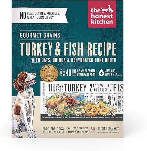 The Honest Kitchen Gourmet Grains - Alimento deshidratado para perros con pavo y pescado blanco, caja de 10 libras