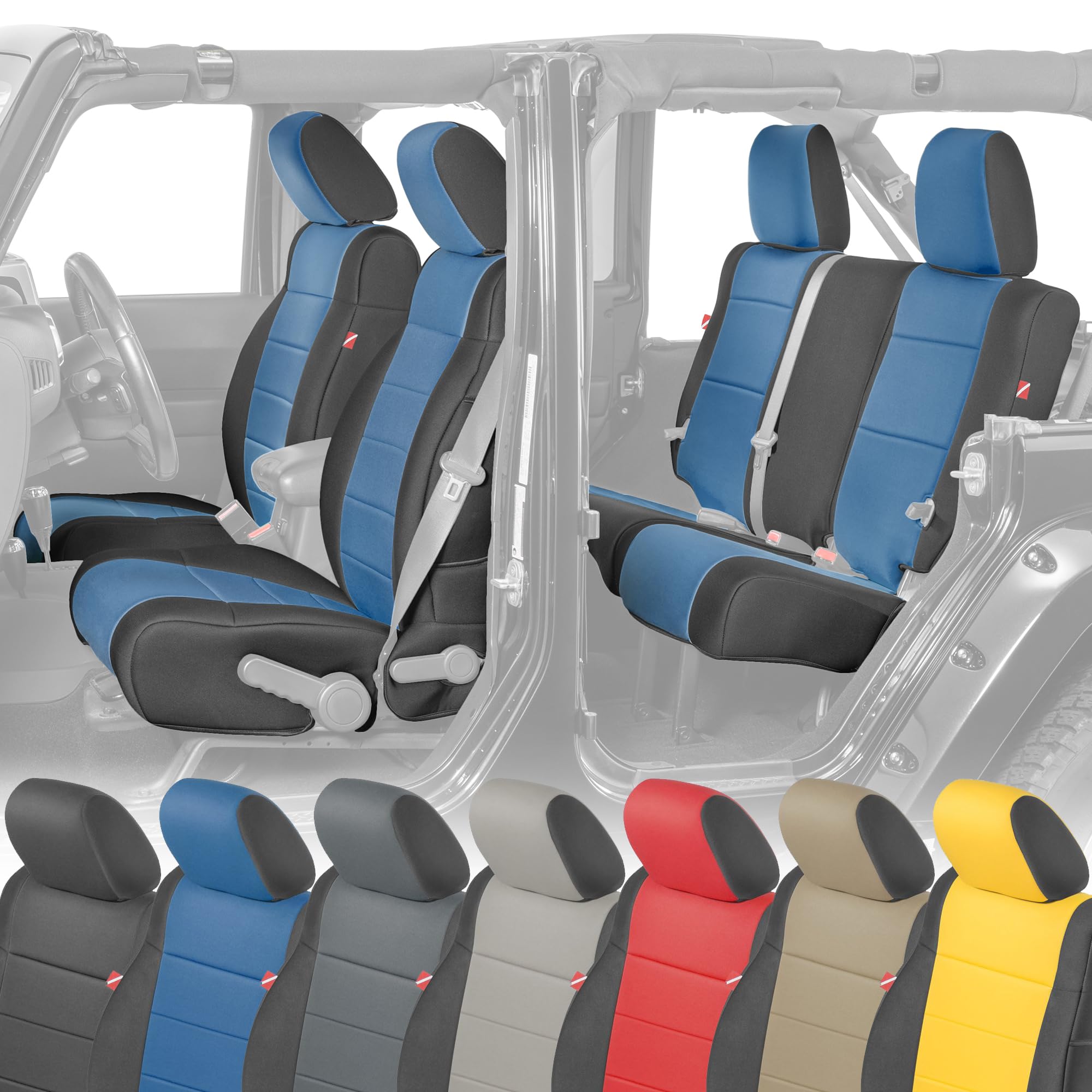 Diver Down Neoprene Seat Cover Set - Fits Jeep JK 2007-2018 Wrangler - Front and Back Seat Set - Waterproof Custom Fit Seat Covers - Soft Padded