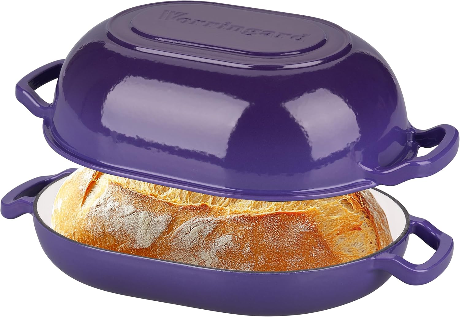 Enameled Cast Iron Sourdough Bread Oven, Dutch Oven, Loaf Cast Iron Bread Pan for Homemade Bread Baking, Meatloaf Pan with Lid, 7QT, Purple 7 QT Purple