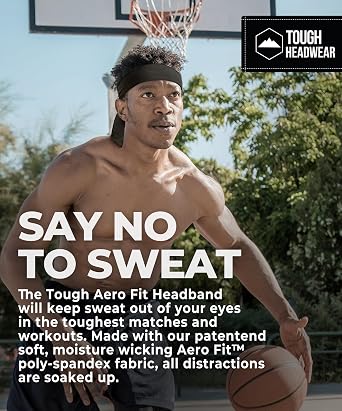 Tough Headwear Tie Headband - Moisture-Wicking Running Headband - 4-Way Stretch Sweatbands - Adjustable Head Tie for Workouts