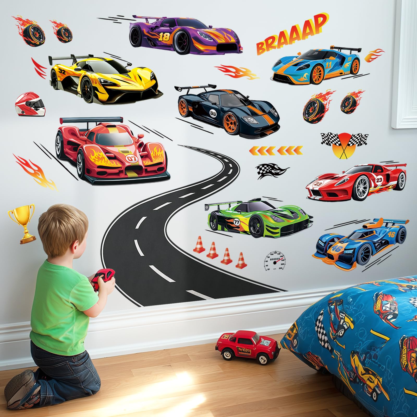 Decowall Boys Racing Car S Wall Stickers (105X84cm) – Large Sports Car Decals For Bedroom, Playroom & Nursery Decor (Sg2-2517)