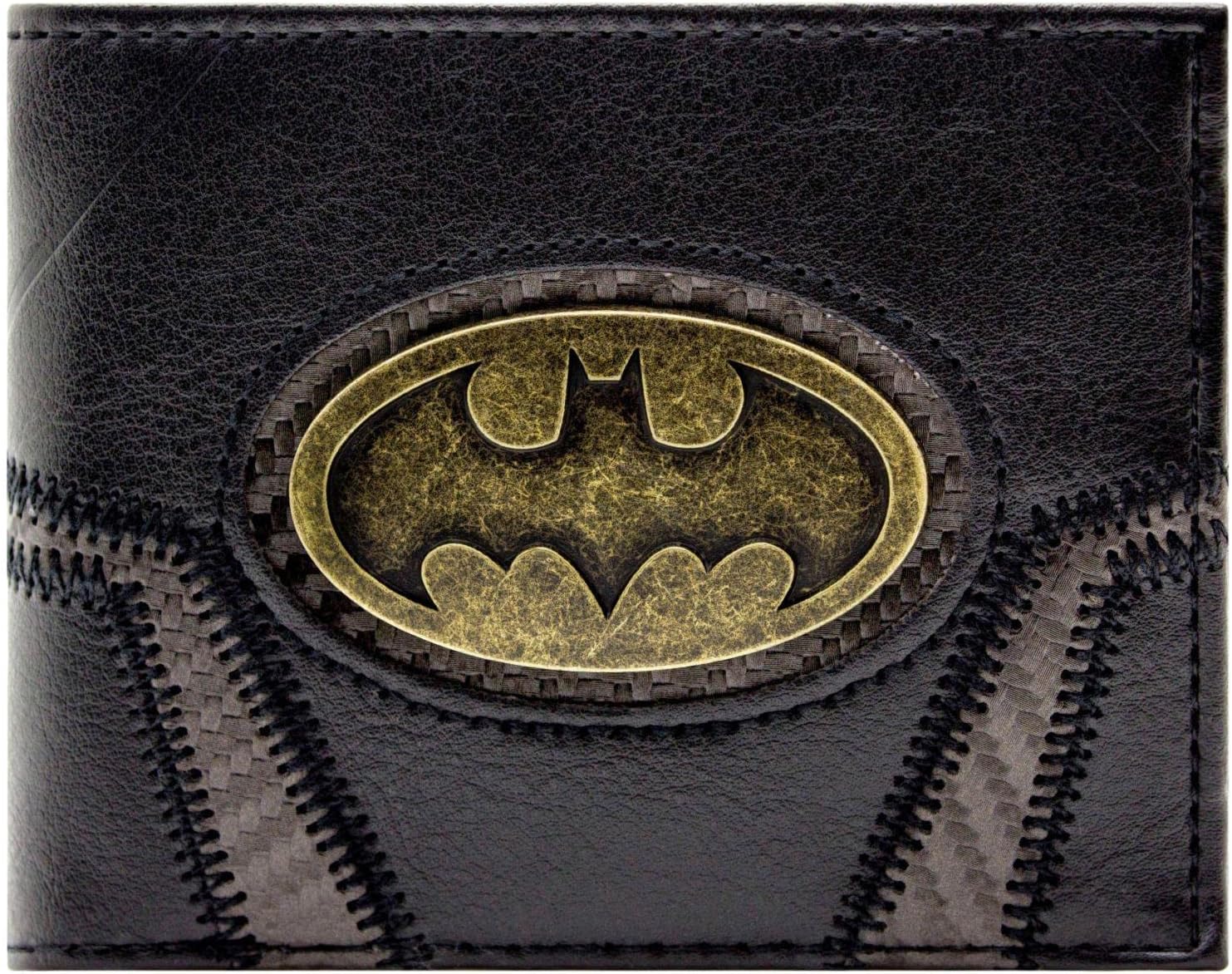 The Dark Knight Batman Suit Up Gold Badge Black ID and Card Bi-Fold Wallet, Black, One Size, Bi-Fold
