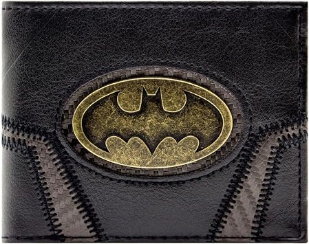 The Dark Knight Batman Suit Up Gold Badge Black ID and Card Bi-Fold Wallet, One Size