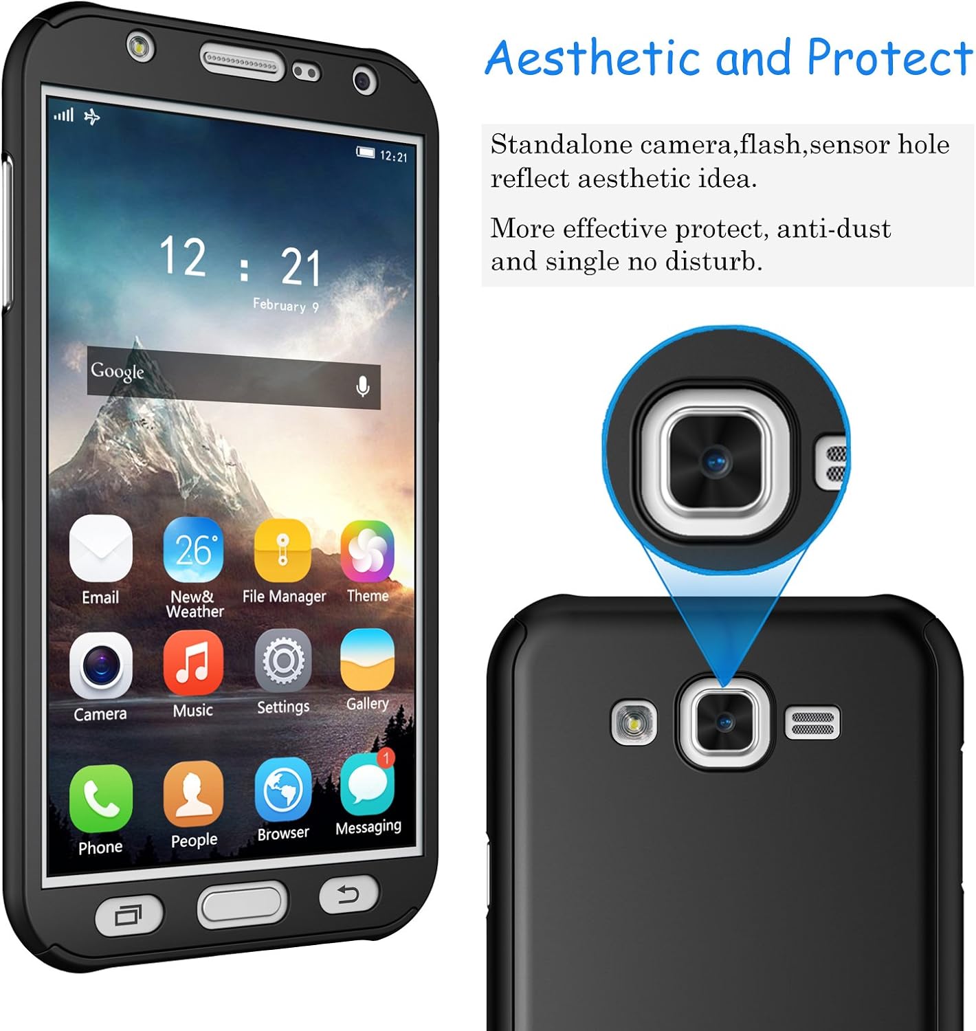 Tekcoo for Galaxy J7 Case, [T360 HY] Ultra Thin Full Body Coverage Protection Scratch Proof Hard Slim Hybrid Cover Shell with Tempered Glass Screen Protector for Samsung Galaxy J7 SM-J7008 [Black]