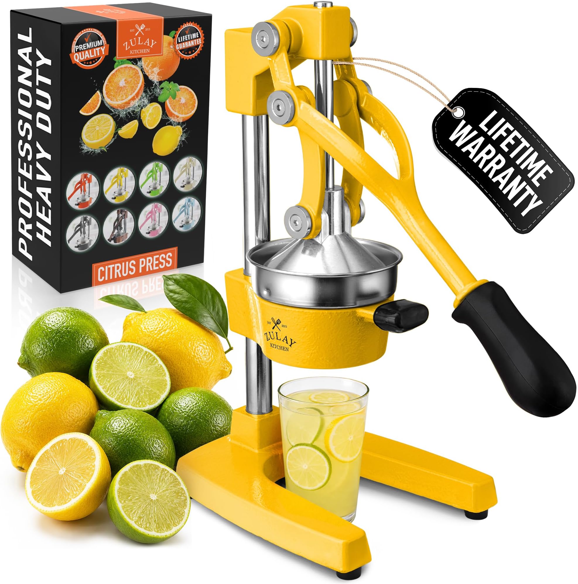 Zulay Kitchen Cast Iron Juicer - Manual Citrus Press and Lemon Squeezer - Premium Quality Heavy Duty Manual Juicer for Orange Juice and Lime Squeezer, Yellow