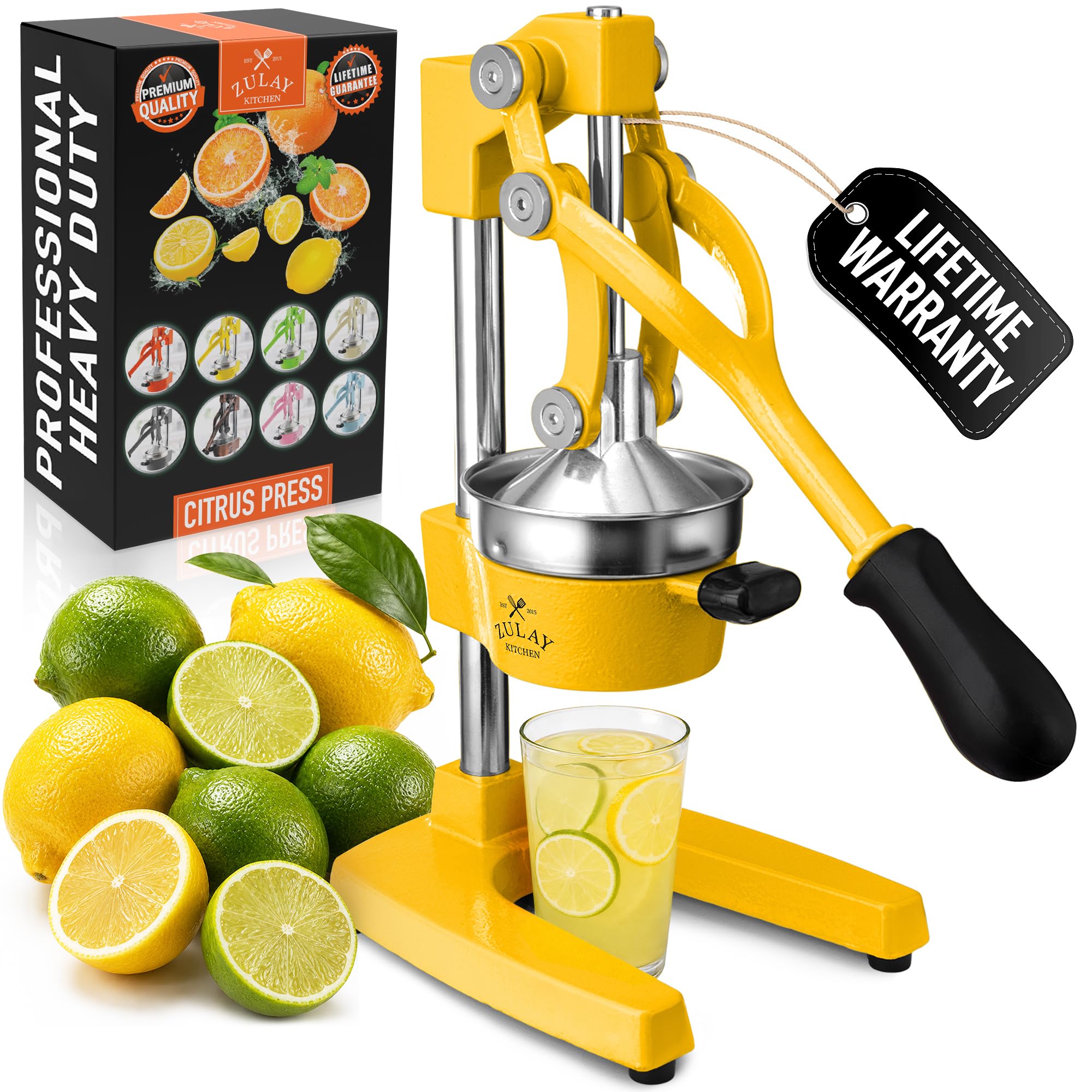 Zulay Kitchen Cast Iron Juicer - Manual Citrus Press and Lemon Squeezer - Premium Quality Heavy Duty Manual Juicer for Orange Juice and Lime Squeezer, Yellow