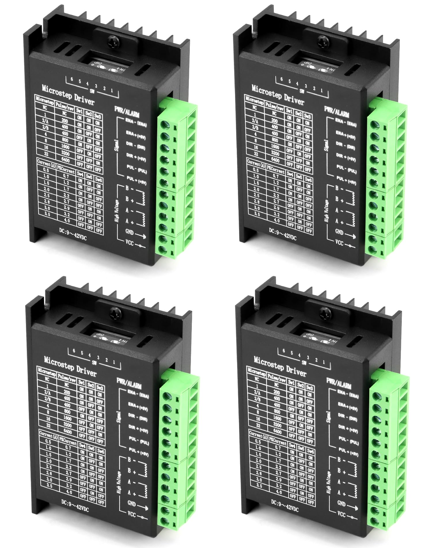 QWORK® Lot de 4 pilotes de moteur pas à pas TB6600, 4.0 A 9 V-42 V, pour moteur pas à pas 42/57/86 de type 2 phases 4 phases, pour imprimante 3D/CNC