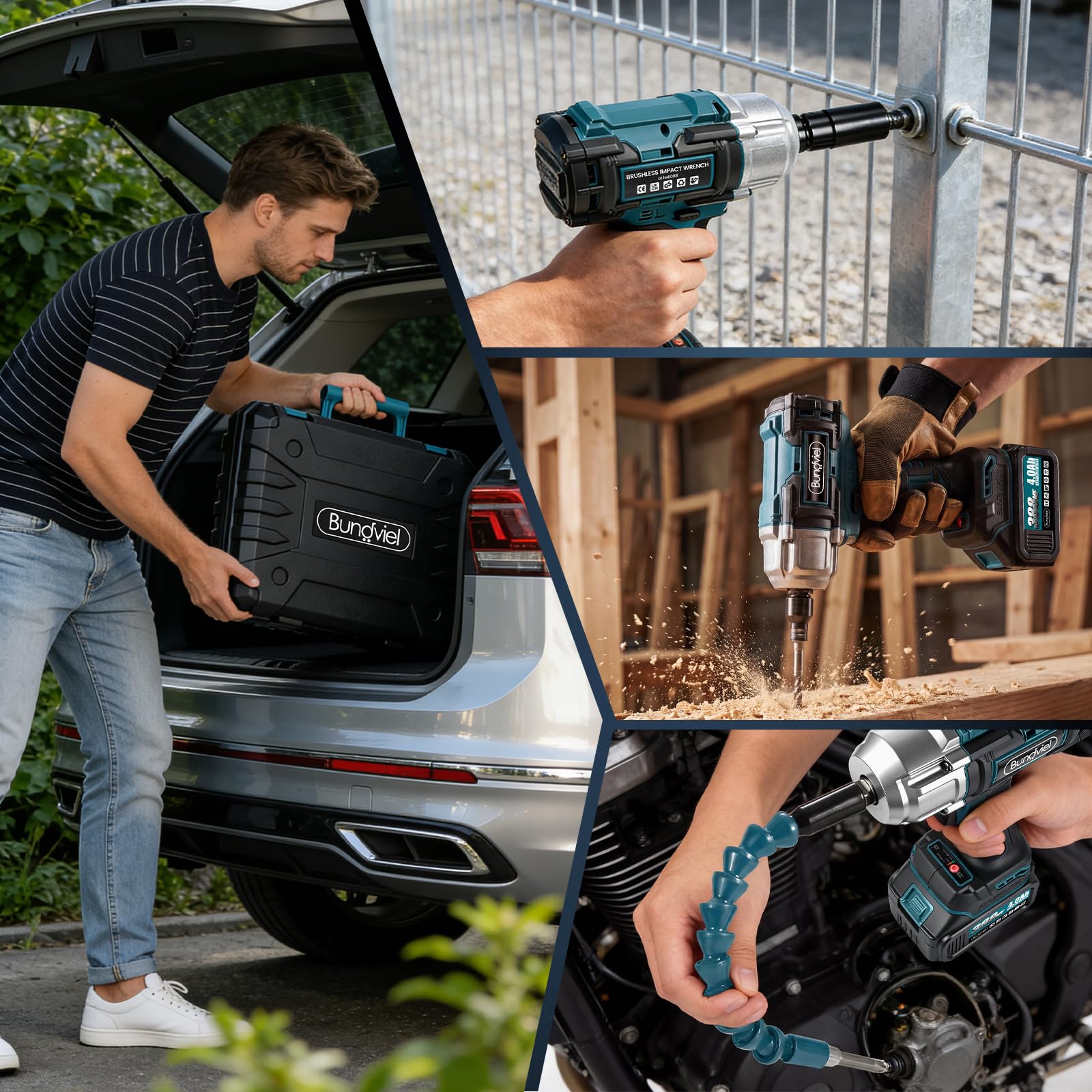 Akku Schlagschrauber Kompatibel mit Makita 18V,1000 N.m, Bürstenloser Schlagschrauber mit 3600 U/min, 2x4.0Ah Akku & Schnellladegerät,5 Schlagbuchsen für Autoreifen, Automobilmontage und Gerüstbau