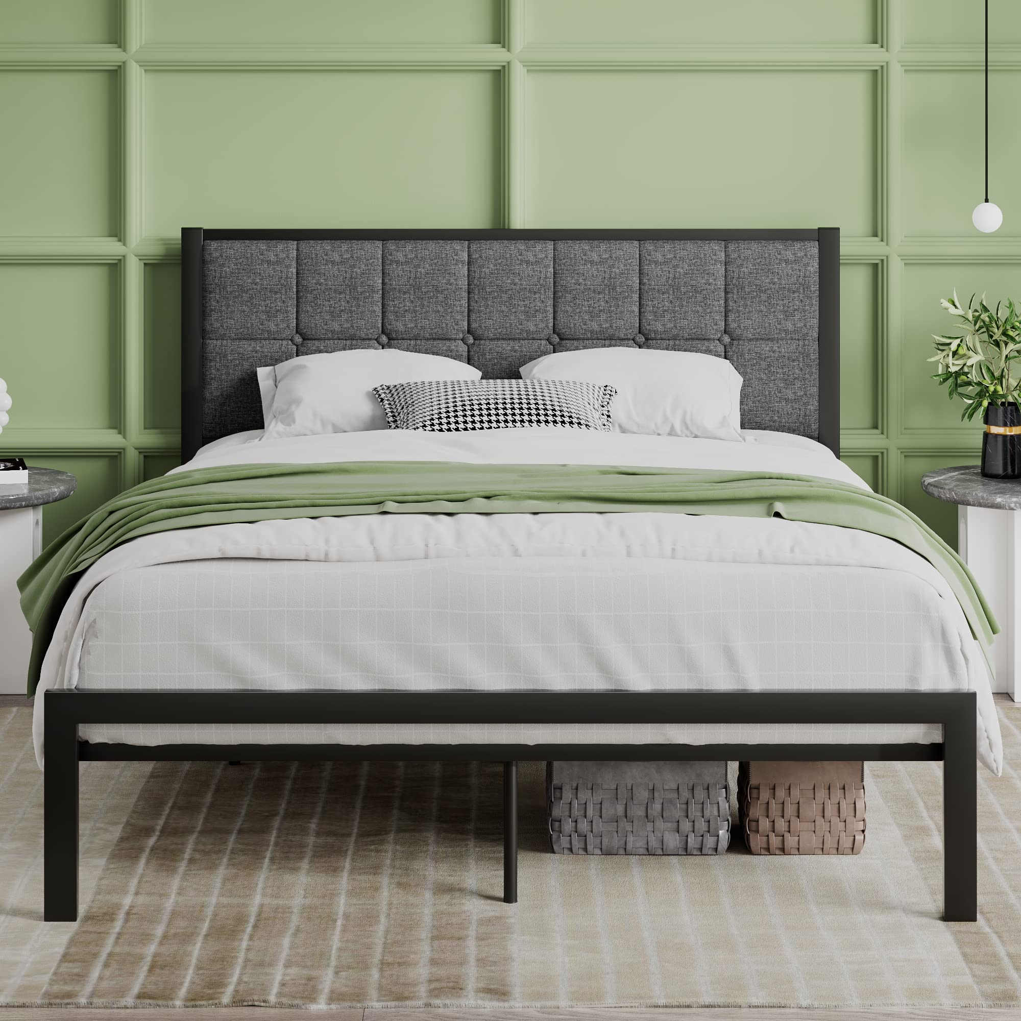 Buy SHA CERLIN Queen Size Bed Frame with Upholstered Headboard