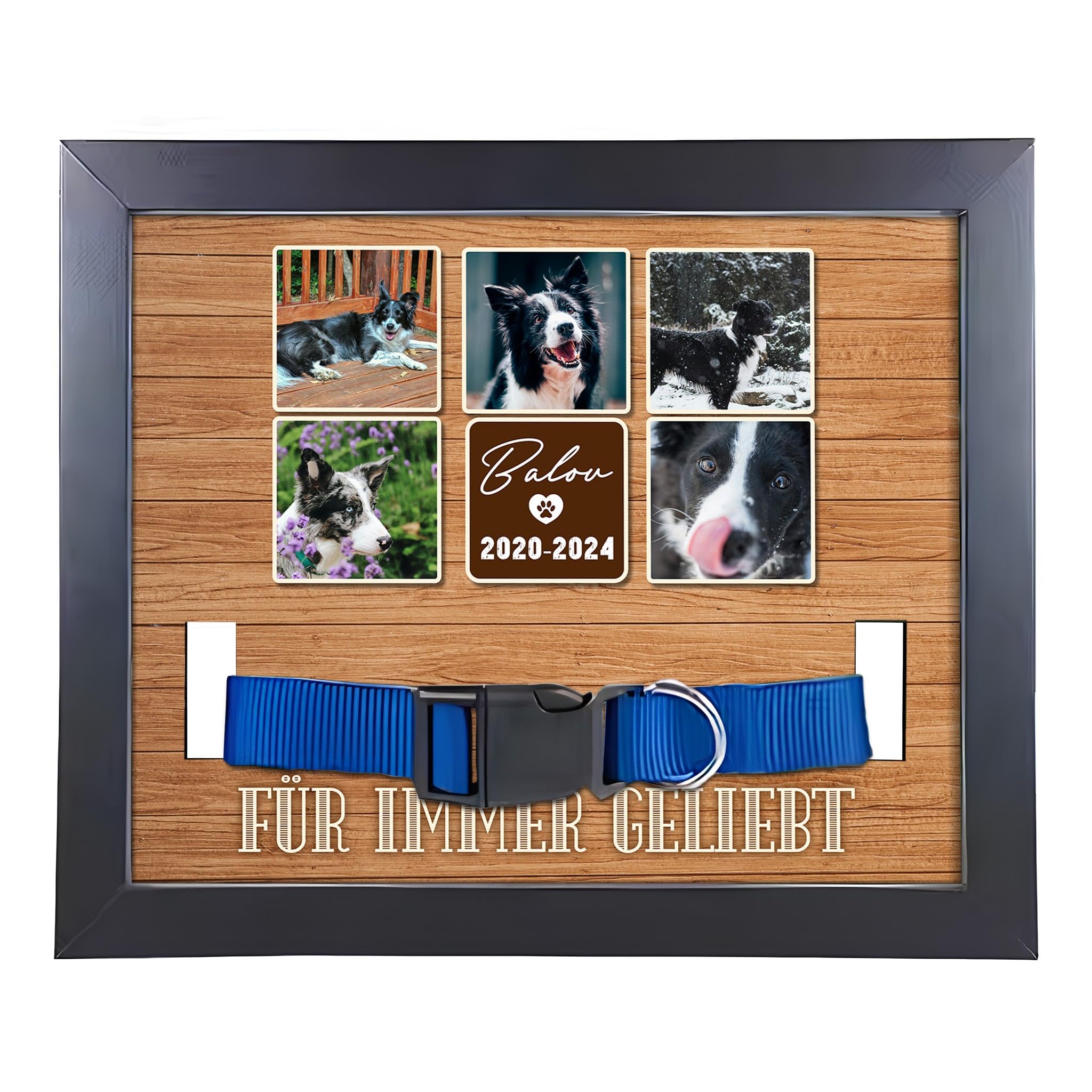 (Bedruckt Hund Bilderrahmen Erinnerung mit Halsband Holz Personalisiertes Andenken an verstorbenes Haustier Vierbeiner Tot Kondolenz Geschenk - mit Foto und Daten