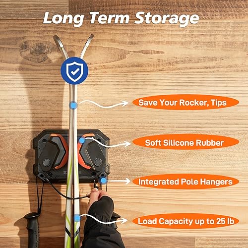 Miniatura 2 de Skifavs Soporte de pared de esquí que ahorra espacio, estante de almacenamiento de pared de esquí y snowboard para pared de garaje, se adapta a