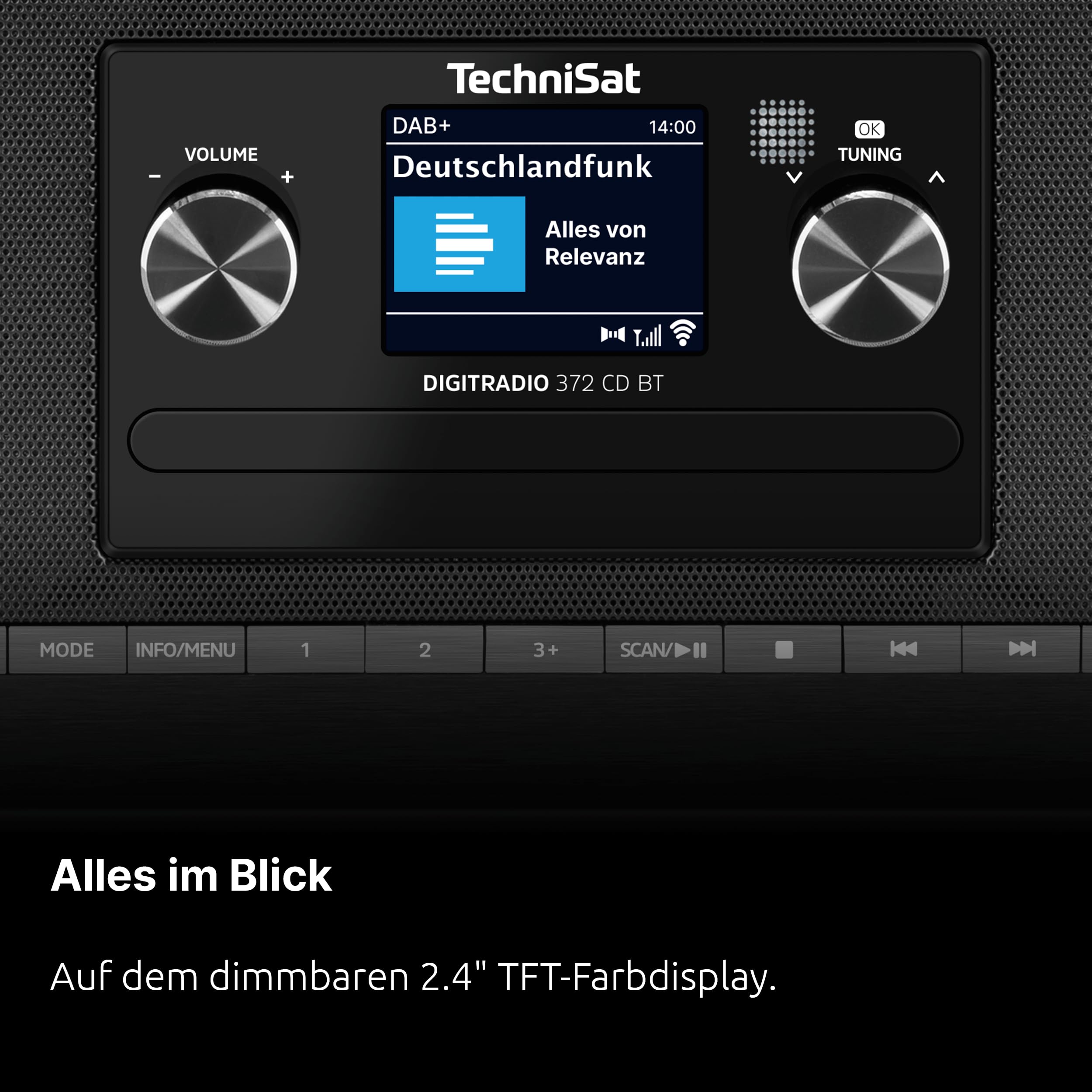 TechniSat DIGITRADIO 372 CD BT - Stereo Digitalradio, Kompaktanlage mit DAB+, UKW, CD-Player, Bluetooth, Farbdisplay, USB, AUX, Kopfhöreranschluss, Wecker, 10 Watt, Fernbedienung - Schwarz