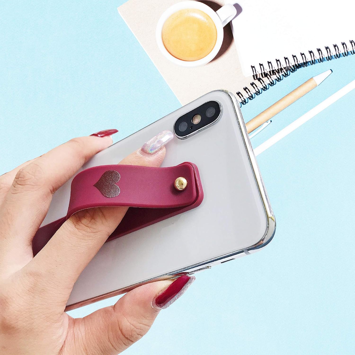 Phone Grip Holder Portable Telescopic Finger Strap Bracket Phone Loop Finger Kickstand for Universal Phone Charms (Cerulean withHEART)
