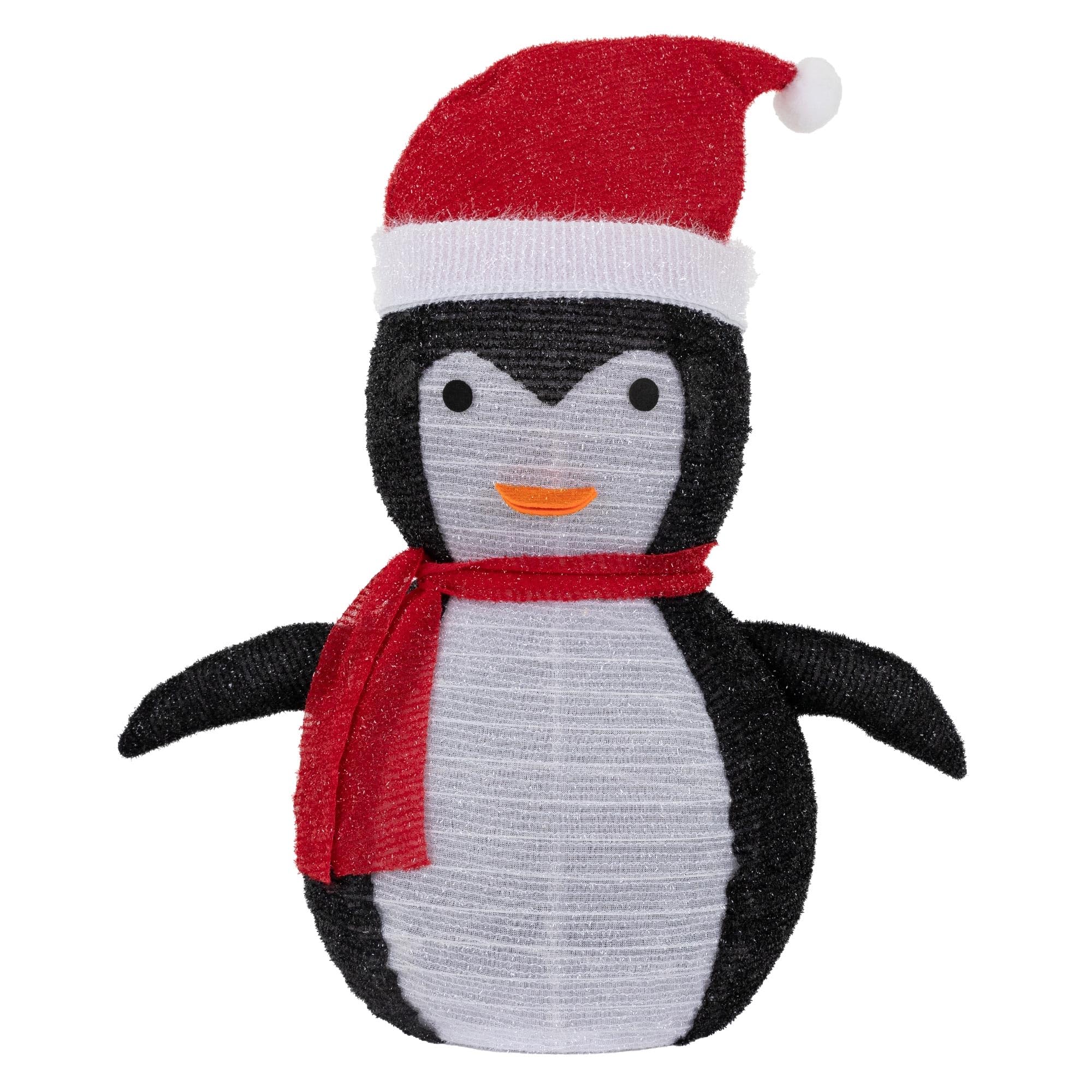 ECD Germany Pingüino Navideño LED 68 cm de Altura, Figura de Jardín Iluminada con 30 Luces LED Blanco Cálido con Temporizador para Interior/Exterior Plegable Decoración con Pilas Figura Decorativa
