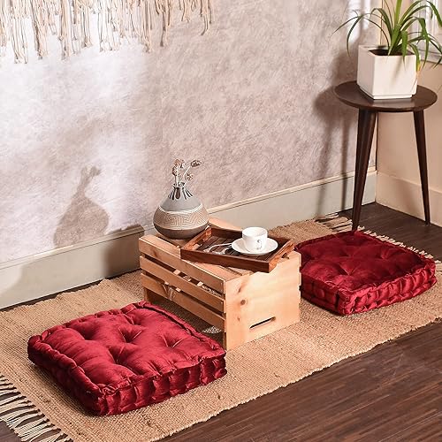 Vista 60 de REDEARTH Juego de 2 almohadas de terciopelo de terciopelo de algodón y rayón de alta calidad, lavables, extrasuaves, con asa, para comedor, patio