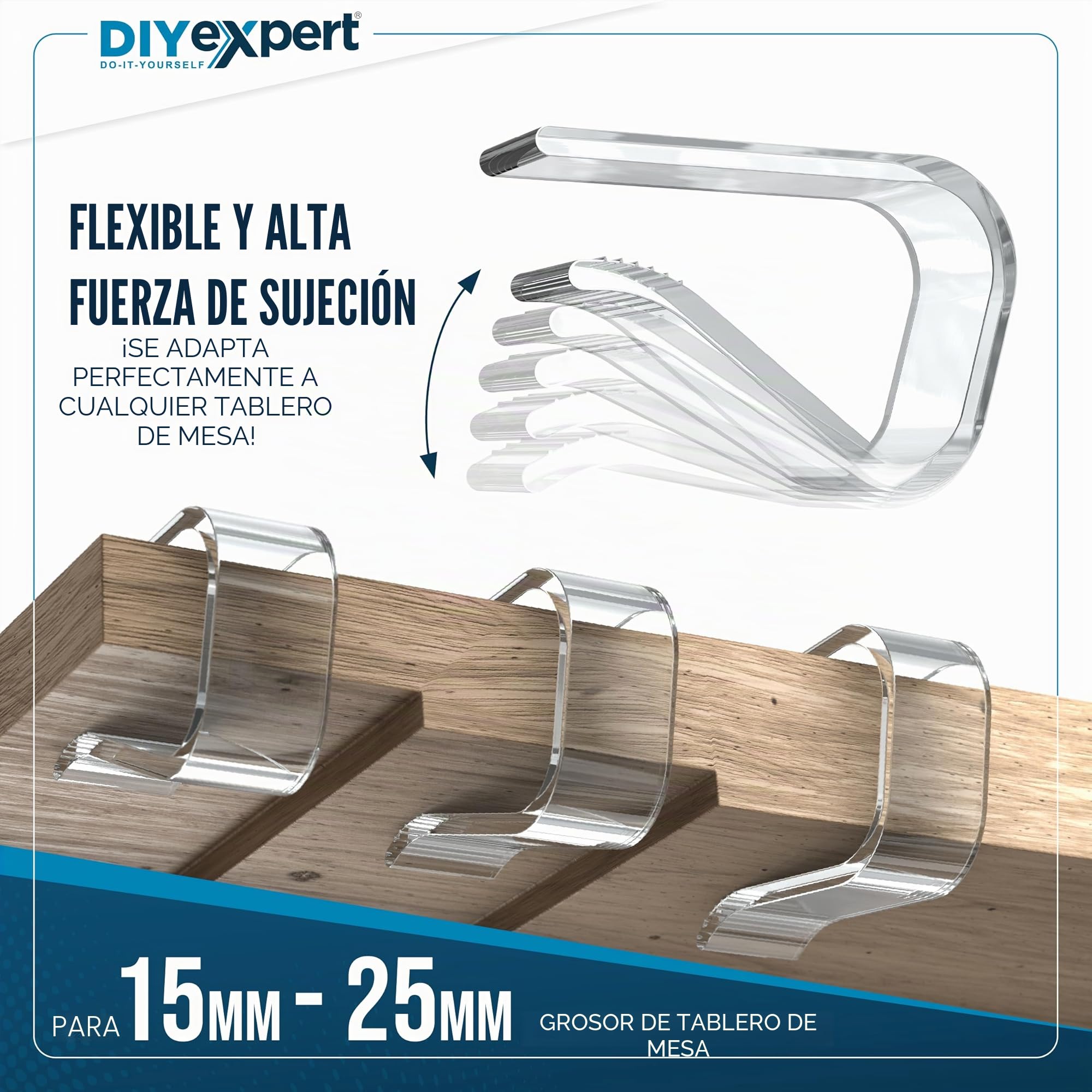 DIYexpert Pinzas para mantel transparentes Fabricado en Alemania [hasta 25 mm] [4 unidades] Pinzas estables para mantel – Resistentes a la intemperie y antideslizantes – Pinzas de mesa para jardín