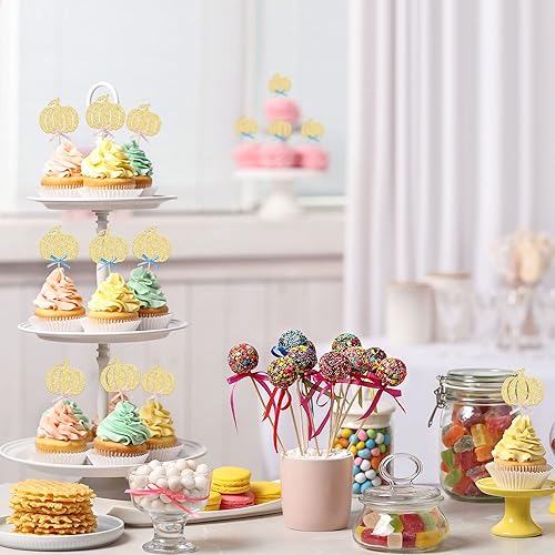 Miniatura 174 de Gyufise 24 piezas de calabaza Oh Baby Cupcake Toppers Glitter Baby Shower Calabaza Cupcake Picks Baby Feet Decoraciones para pasteles temáticos de A