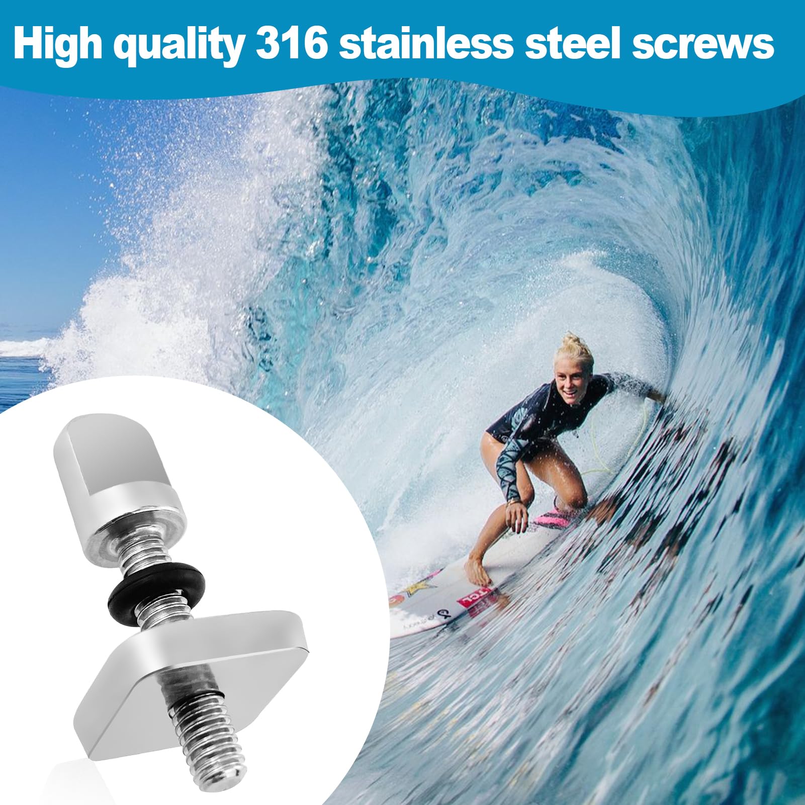 5 Piezas Tornillo para Tabla de Surf Tornillos de Aleta Deslizante Kit de Repuesto de Placa Duradera para Surf RemoTabla Larga Sup de Acero Inoxidable
