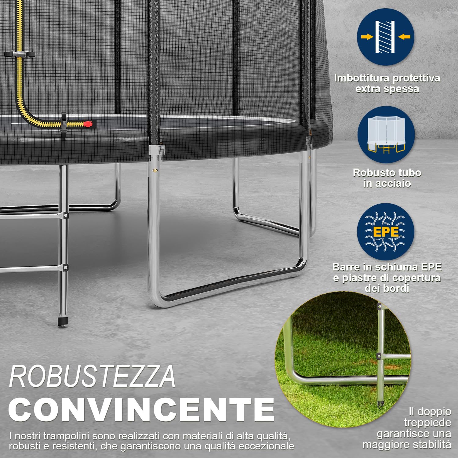 JUMMICO Trampolino esterno Ø 183/228/305/366/427 cm, trampolino da giardino per bambini con scala e tasca laterale