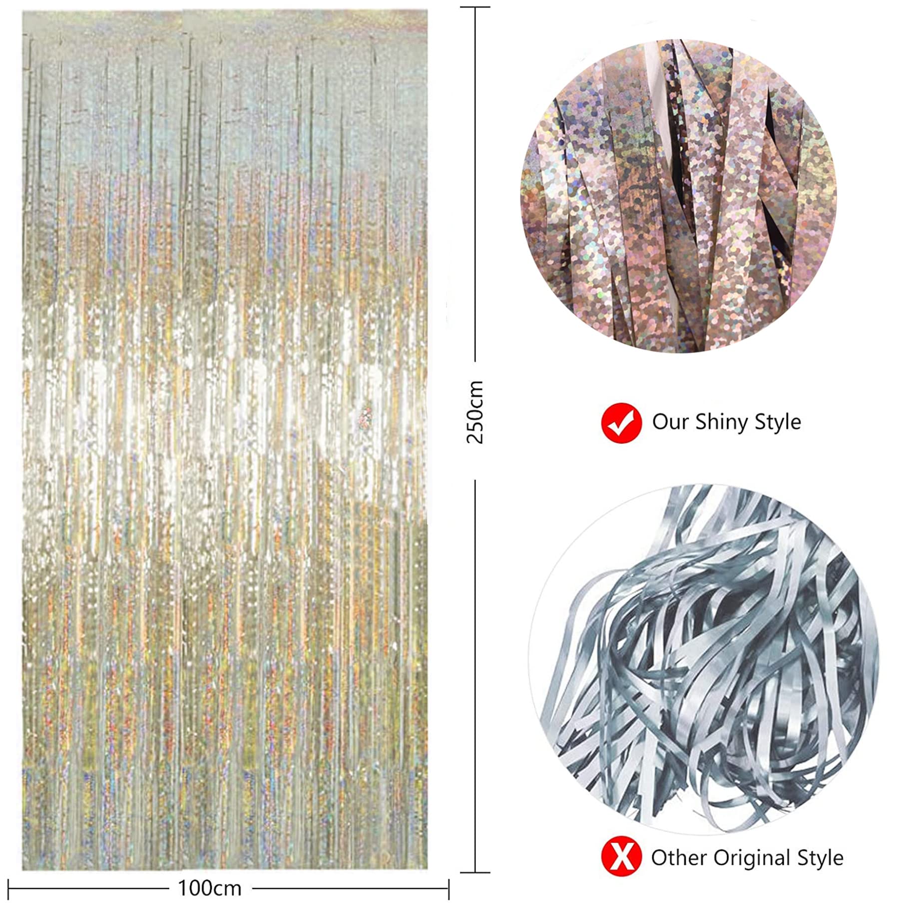 2 stuks 1 m x 2 m folie gordijn decoraties, champagne goud