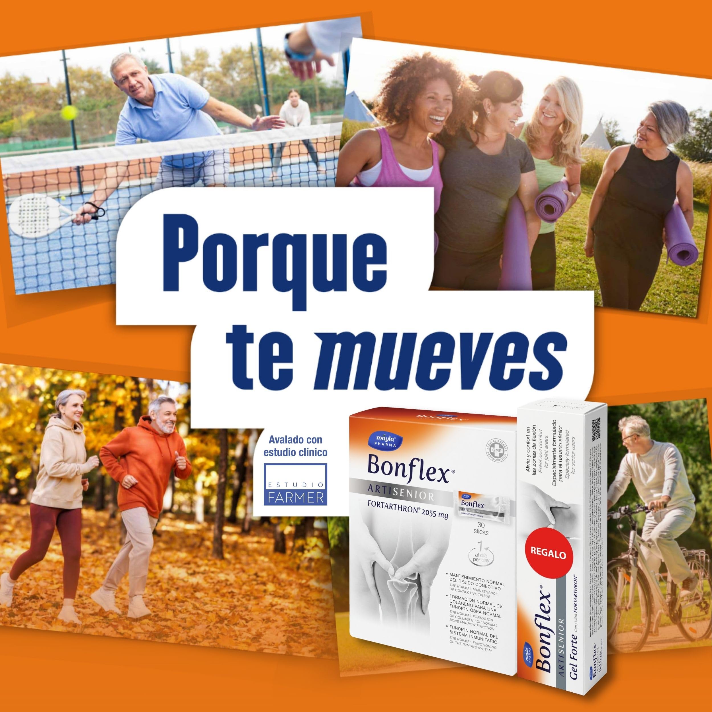 PACK BONFLEX® SENIOR - Artisenior Stick + Gel 60ML | Mejora el cuidado articular de personas en edad senior | Fórmula única con Fortarthron™ | 1 Stick al día Sabor Naranja| Gel Efecto Calor