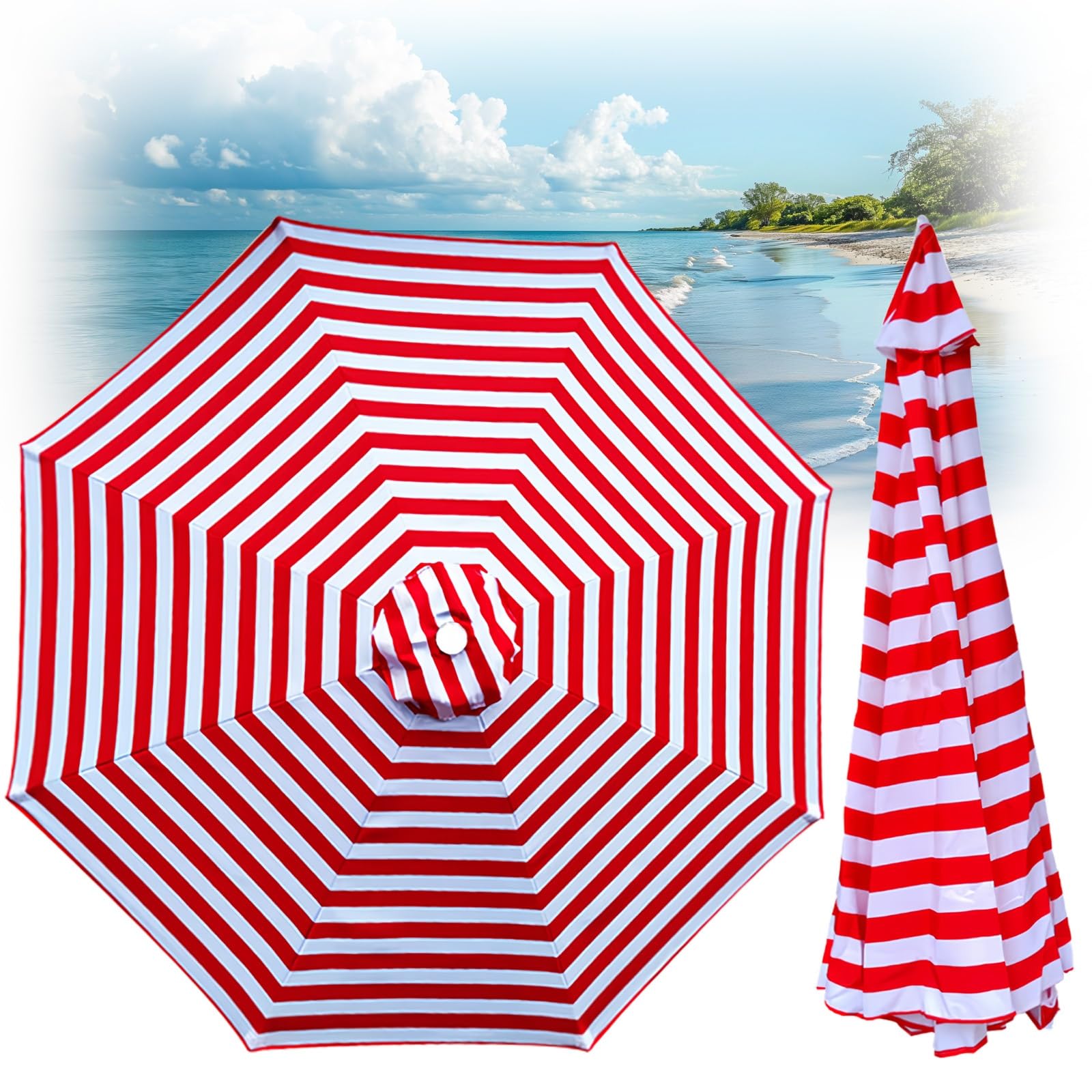 300CM/9.8FT Patio Umbrella Replacement Canopy 8 Ribs, Outdoor Umbrella Canopy 230CM/7.5FT 270CM/8.8FT Table Market Yard Umbrella Replacement Top Cover For Backyard Garden Beach Patio(Red,230CM-7.5FT)