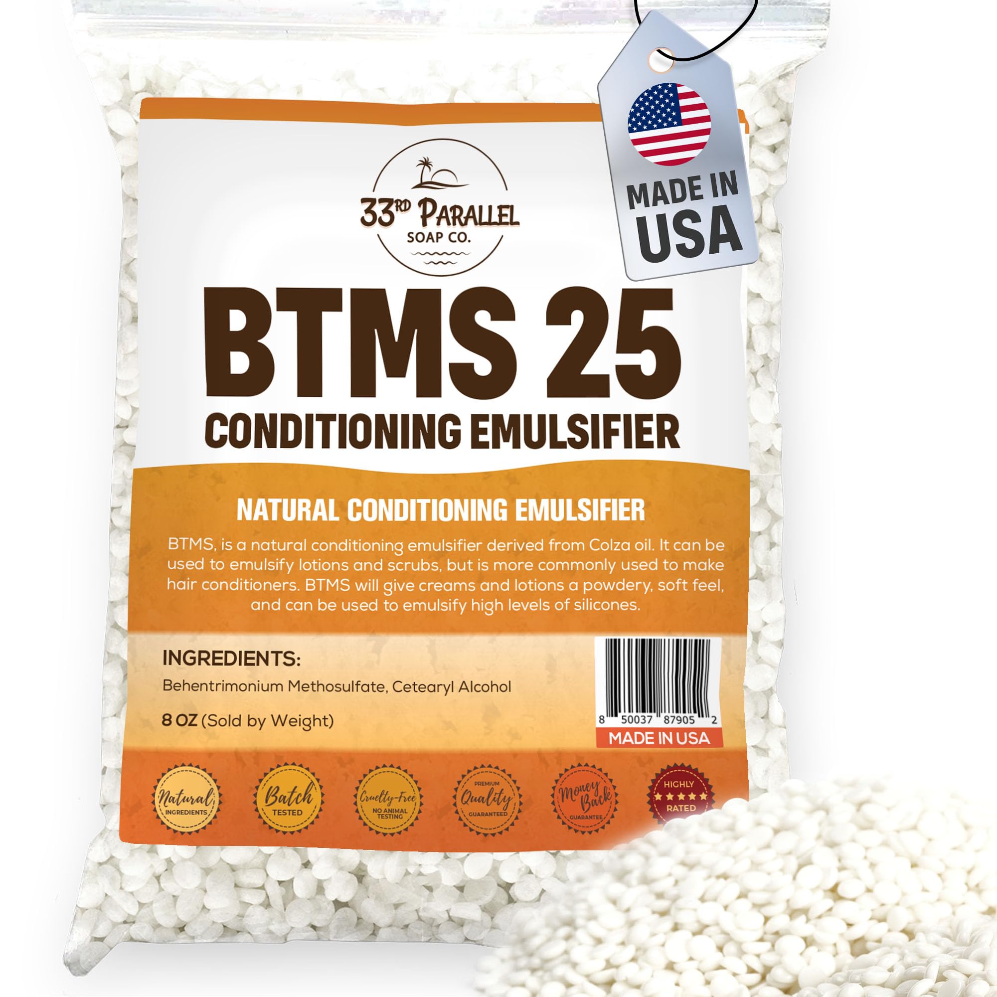 33RD PARALLEL | BTMS 25 (8 oz) Conditioning Emulsifier | Behentrimonium Methosulfate Cetearyl Alcohol Emulsifying Conditioner | (8 Ounces)