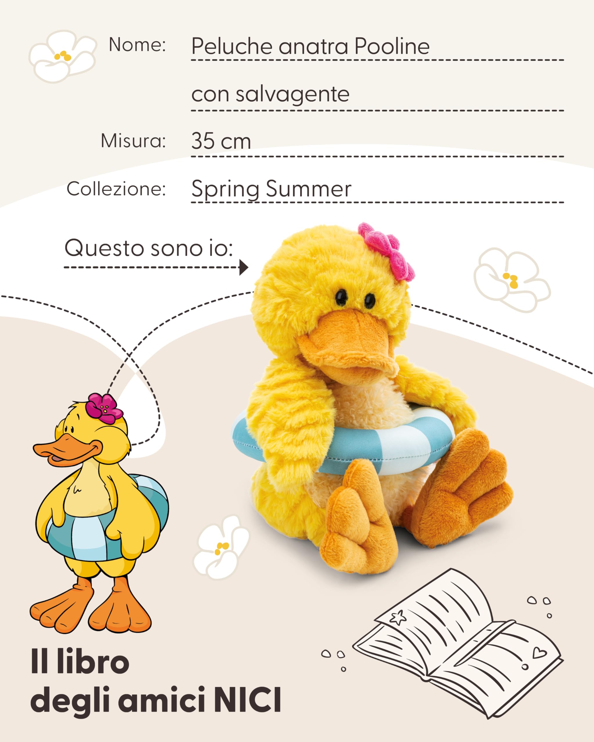 NICI Pooline Morbida paperella di peluche, con salvagente, per coccole e giochi, per bambini e adulti, fantastica idea regalo, 35 cm, giallo - 62898 - 5