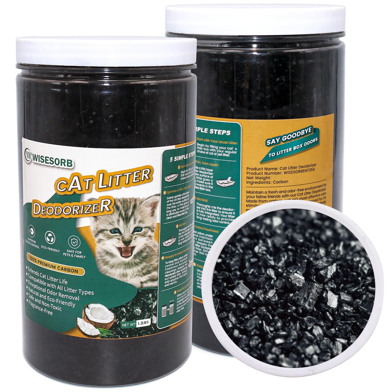 Cat Litter Deodorizer 1.2Lb Activated Carbon Litter Box Odor Eliminator Absorber Unscented Cat Litter Odor Control Room Deodorizer Solution for Homes with Pets