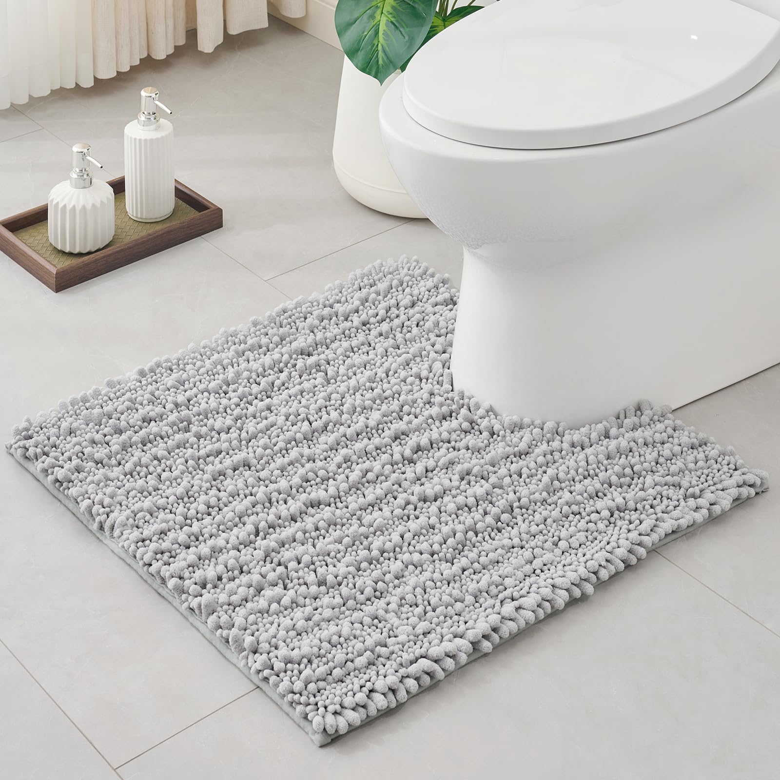 ILANGO Toilet Rugs U Shaped 24x24,Soft Absorbent Chenille Contour Bath Rugs