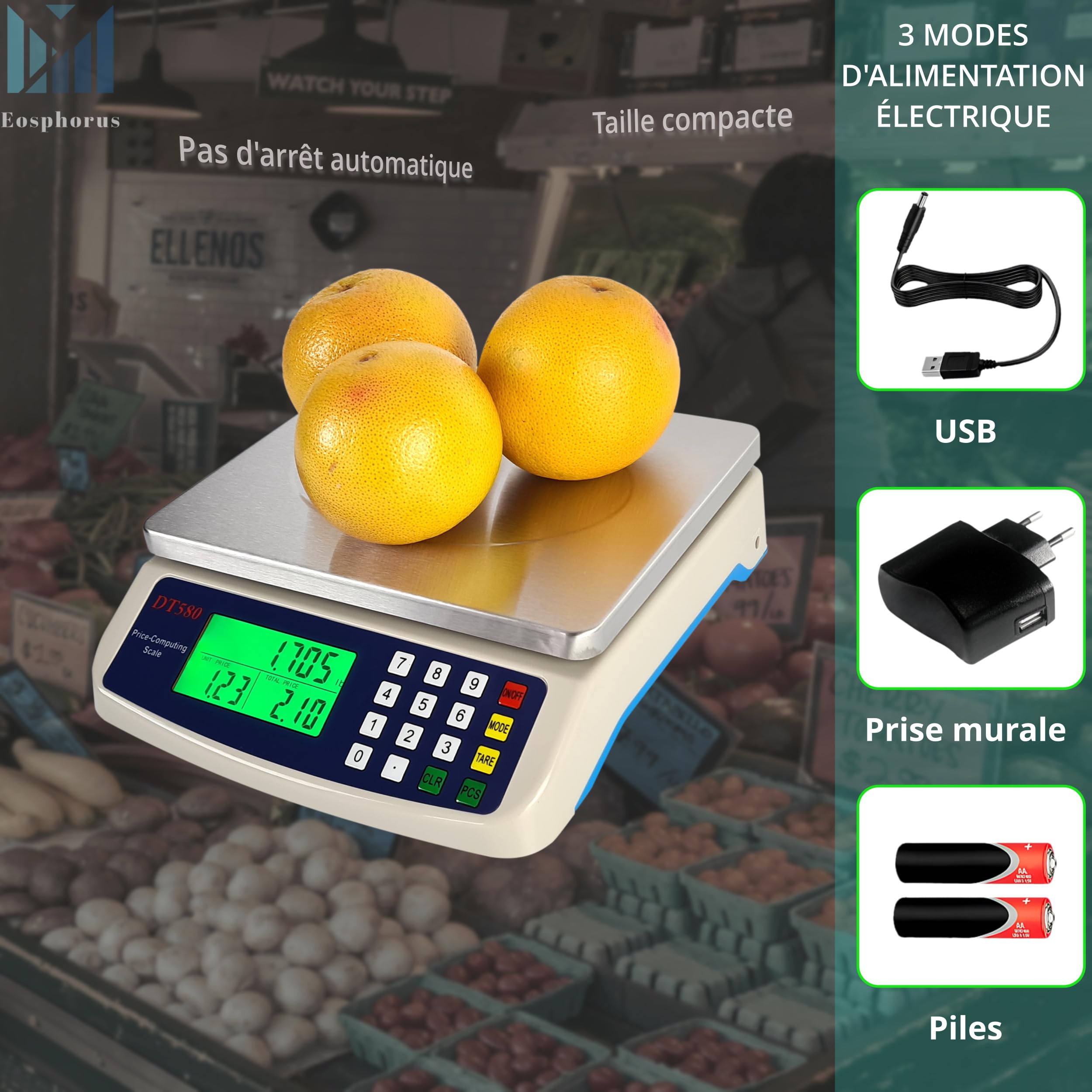 Balance Commerciale Poids-Prix 40kg/1g pour Restaurant, Traiteur, Marché