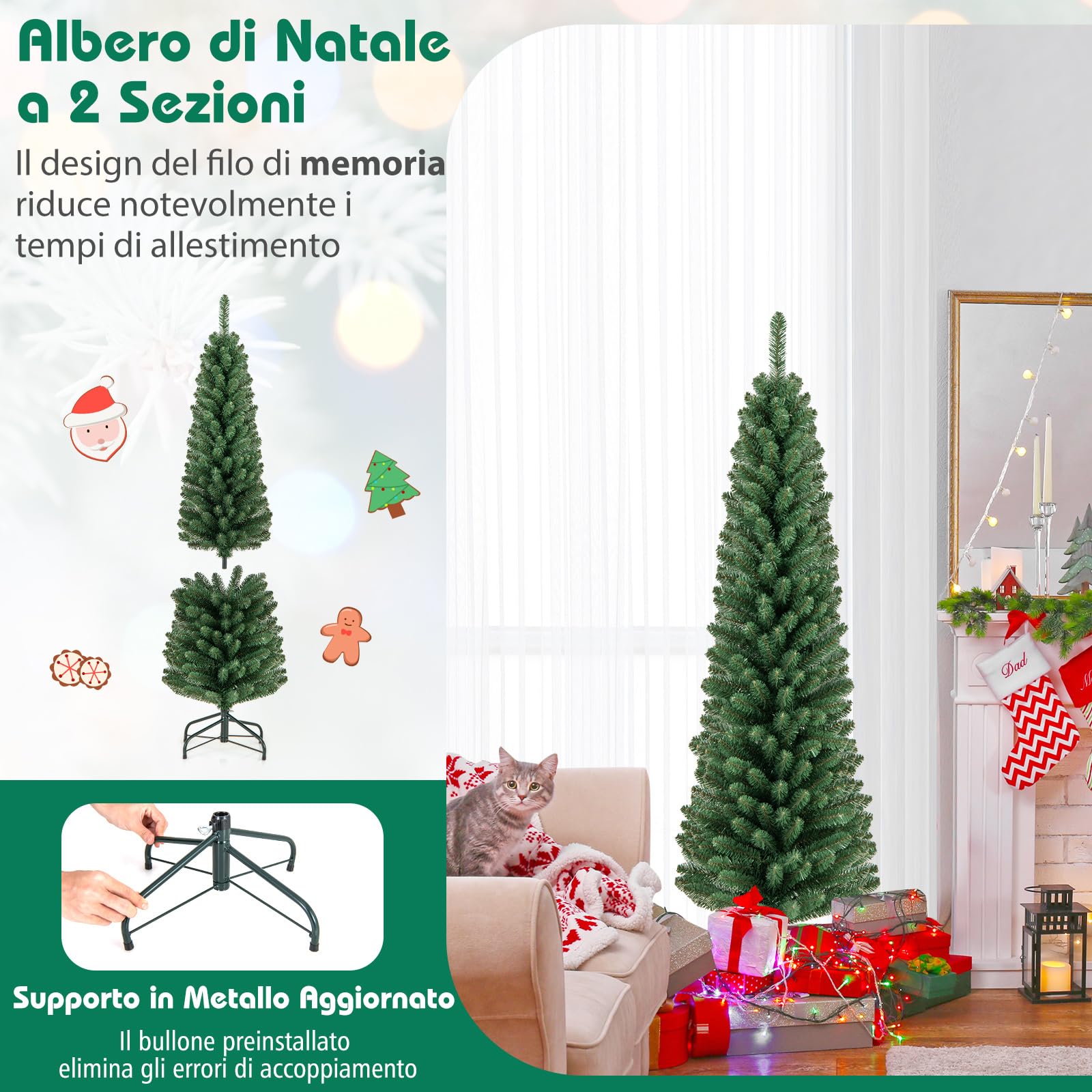 Fabay Albero Di Natale Slim Artificiale Innevato Altezza 240 Cm Stile Alaska 1093 Rami Folti Ignifugo Base Metallica Realistico Atossico 85693187