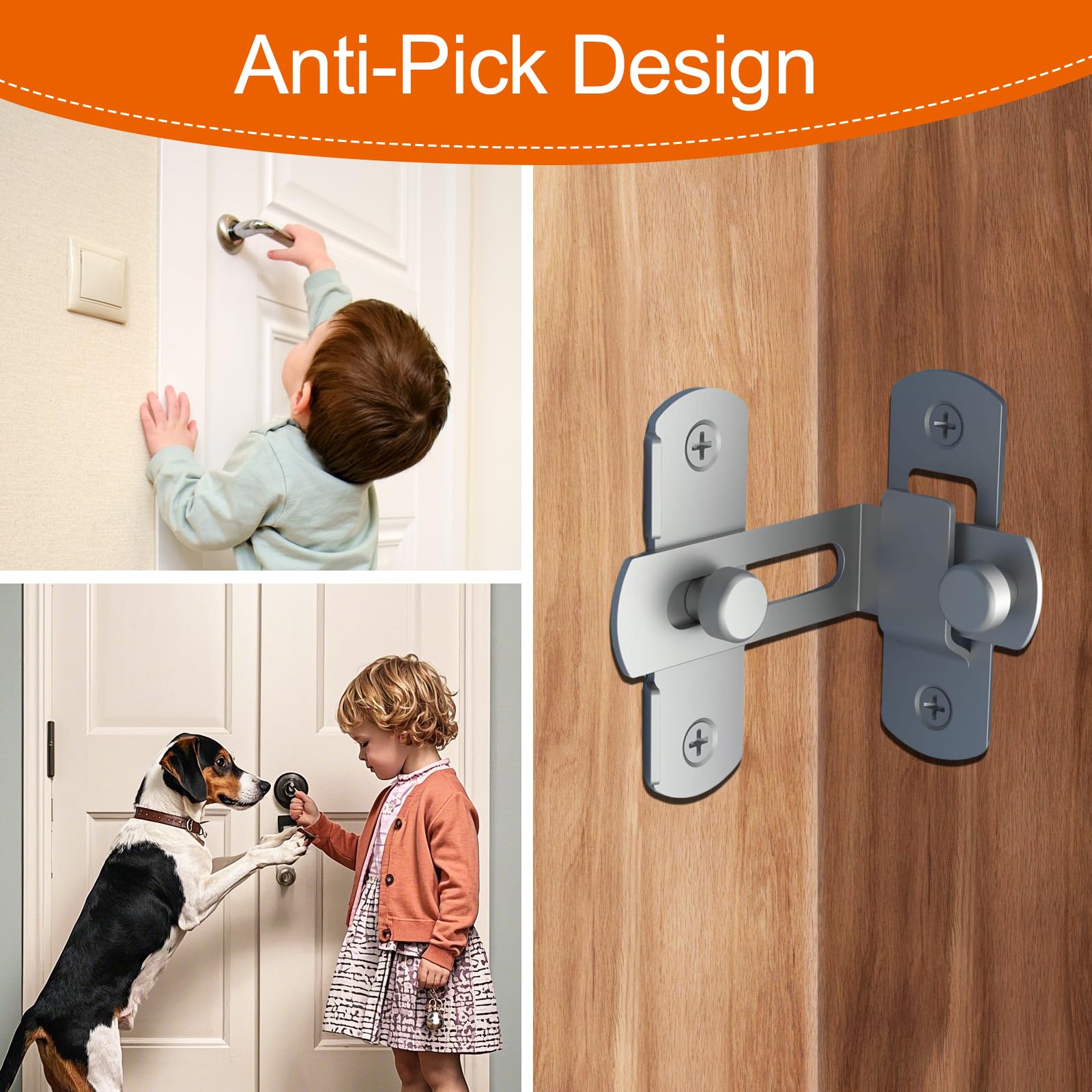 90 Degree Stainless Steel Door Buckle Stainless Steel Right Angle Sliding Door Latch Buckle Screen Door Stopper Lock Hook Eye Lock for Barn Door Window Outdoor (Silver) - Image 4