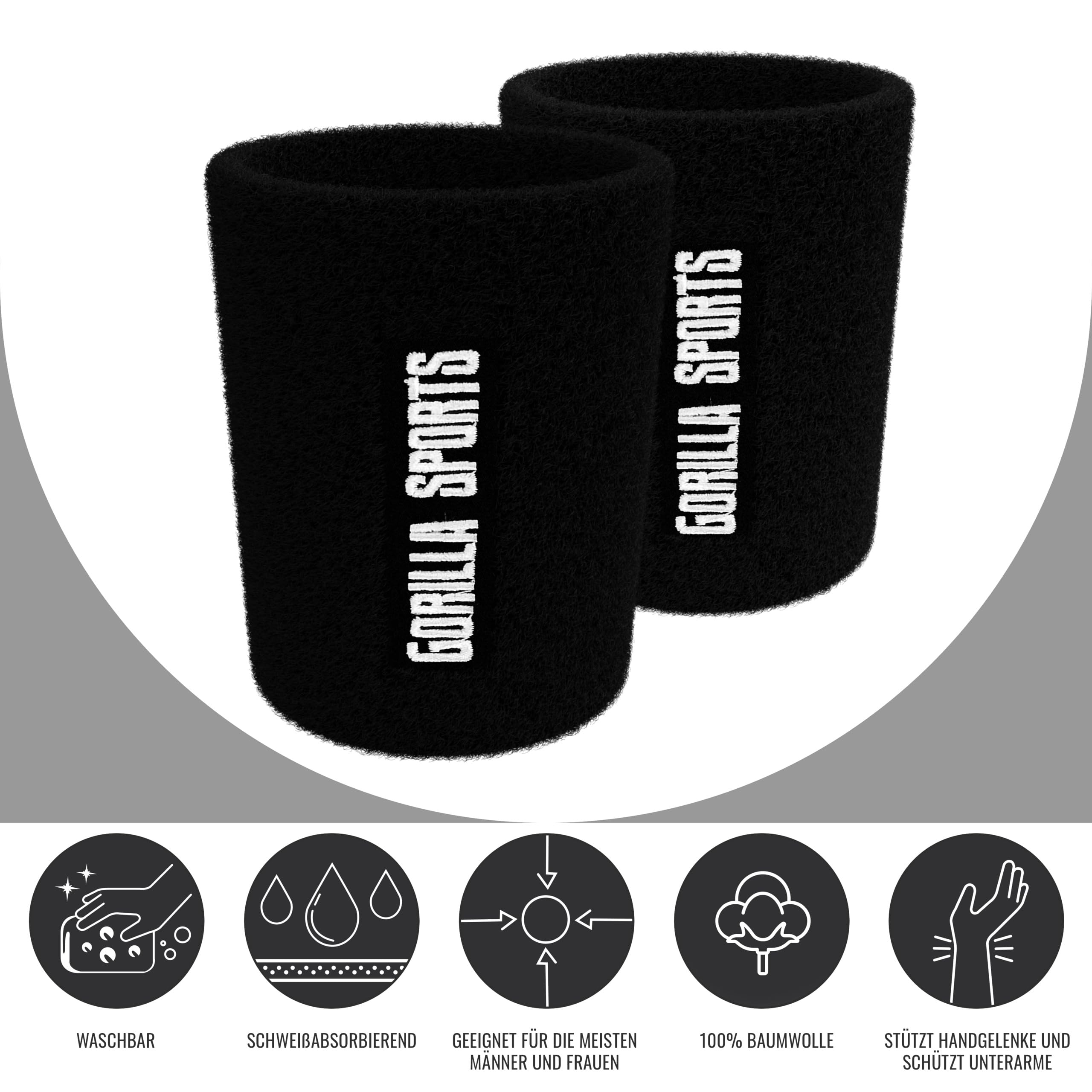 GORILLA SPORTS® Supporto Polso - per Allenamento con Kettlebell, Coppia, in Cotone con Plastica Rigida, Nero - Polsini di Protezione, Fasce Polsi, Polsiere Palestra, Polsino, Sollevamento Pesi