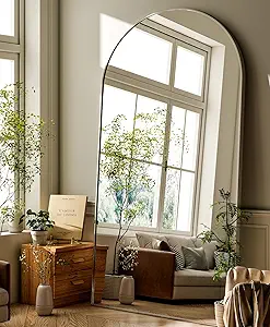 GLSLAND-34x76 inch Wall Mount Arched Full Length Mirror-Aluminum Alloy Frame High Definition-Full Body Mirror for Bedroom or Living Room,Silver