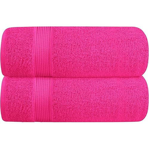 Belizzi Home Cotton 2 Pack Oversized Bath Towel Set 28x55 inches, Large Bath Towels, Ultra Absorbant Compact Quickdry & Lightweight Towel, Ideal for Gym Travel Camp Pool - Hot Pink