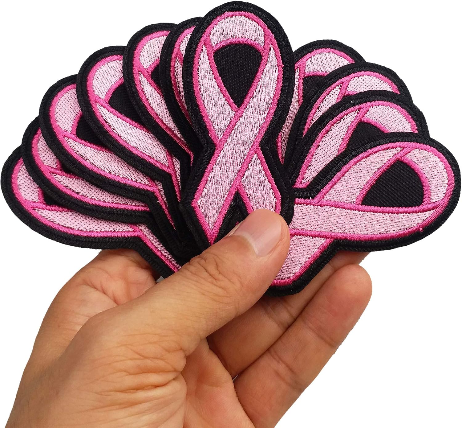 0.9”x3” Lot 12pcs Pink Ribbon Breast Cancer Awareness Iron On Embroidered Patches Appliques Machine Embroidery Needlecraft Sewing Projects