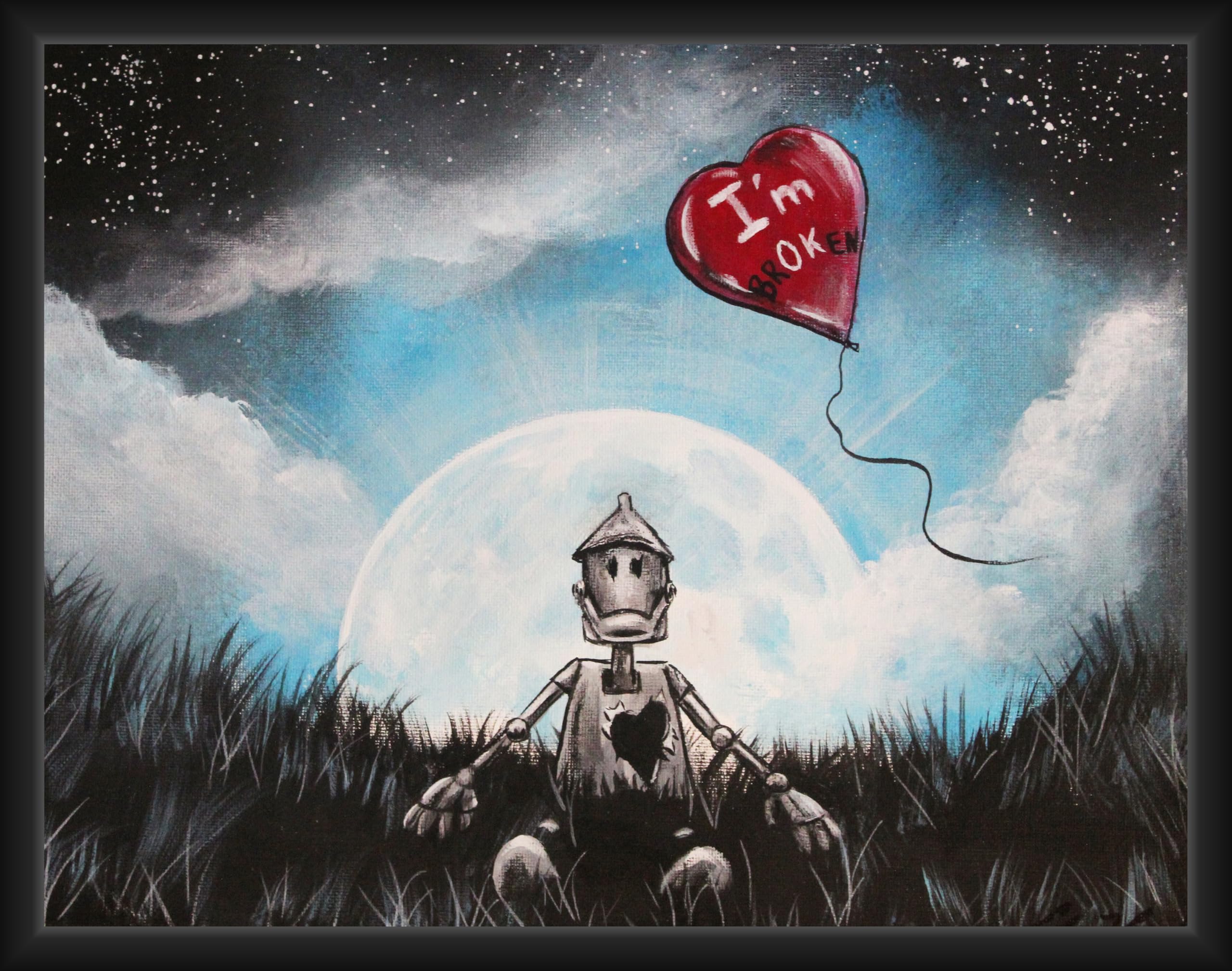 BUY ART FOR LESS Offiziell lizenziertes Tin Man I'm Br'OK'en Original-Kunstwerk von Ed Capeau – gerahmtes Kunstposter – 30,5 x 40,6 cm – Holzrahmen mit Plexiglas – fertig zum Aufhängen