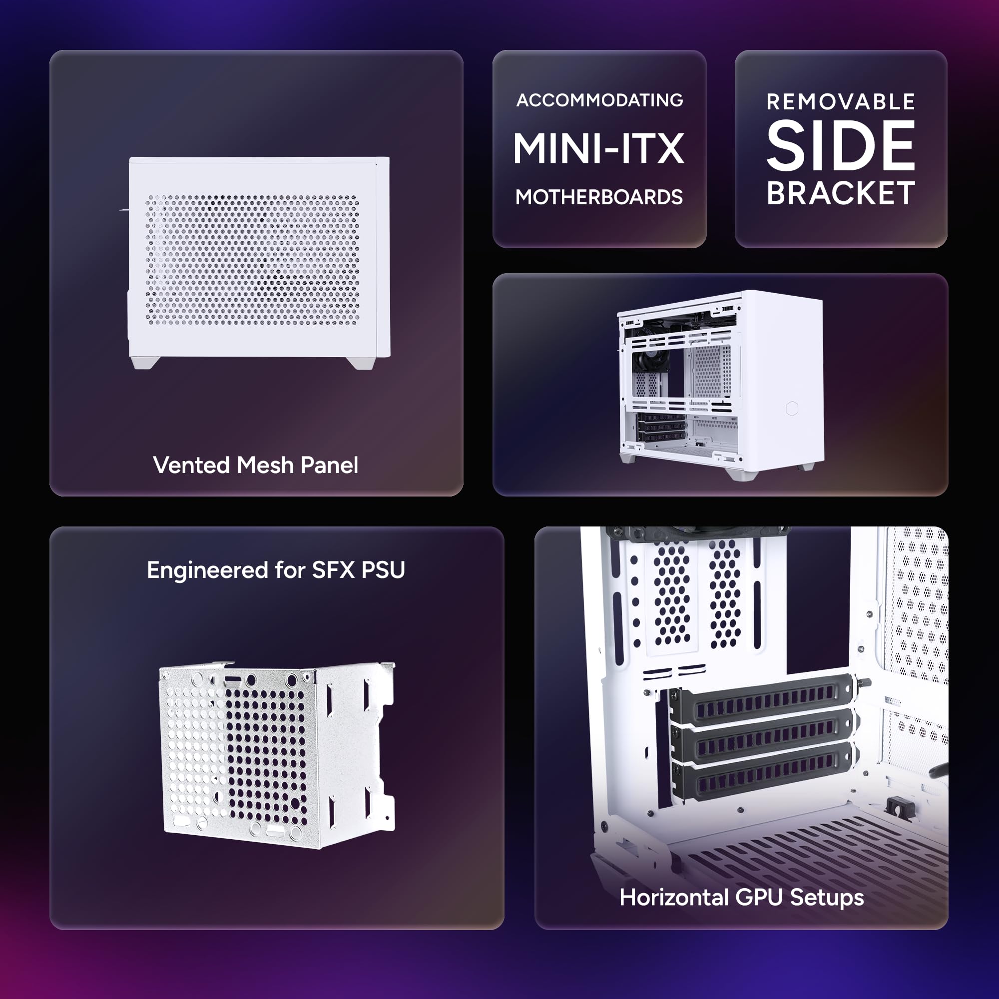 Cooler Master NR200 White SFF Small Form Factor Mini-ITX Case con Panel ventilado, GPU de Triple Ranura, sin Herramientas y accesibilidad de 360 Grados, sin Elevador PCI
