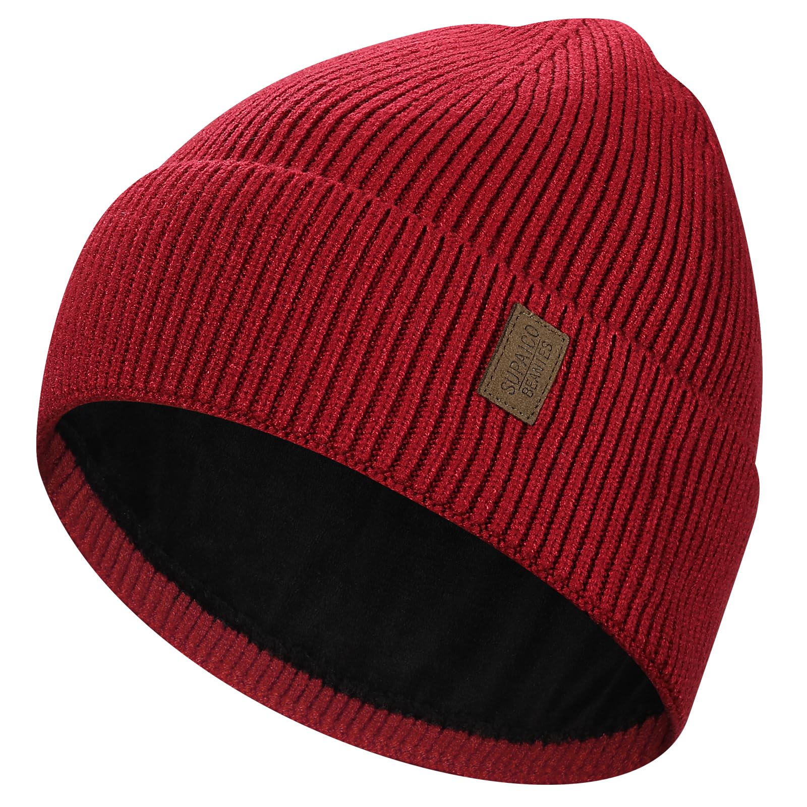 Supaico Winter Beanie Hat for Men Women Fleece Lined Knit Beanie Soft Cuffed Thick Warm Beanie Hats Unisex,Wine Red