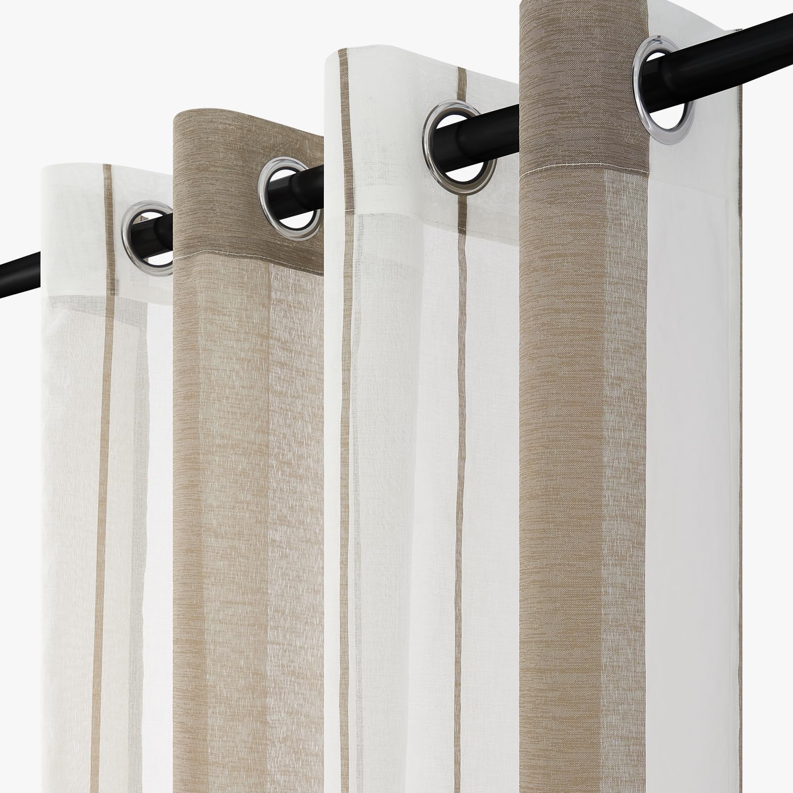 Topfinel Tende in voile marrone con occhielli, semitrasparenti, per cameretta dei bambini, camera da letto, soggiorno, 140 x 245 (larghezza x altezza) cm, set da 2 pezzi