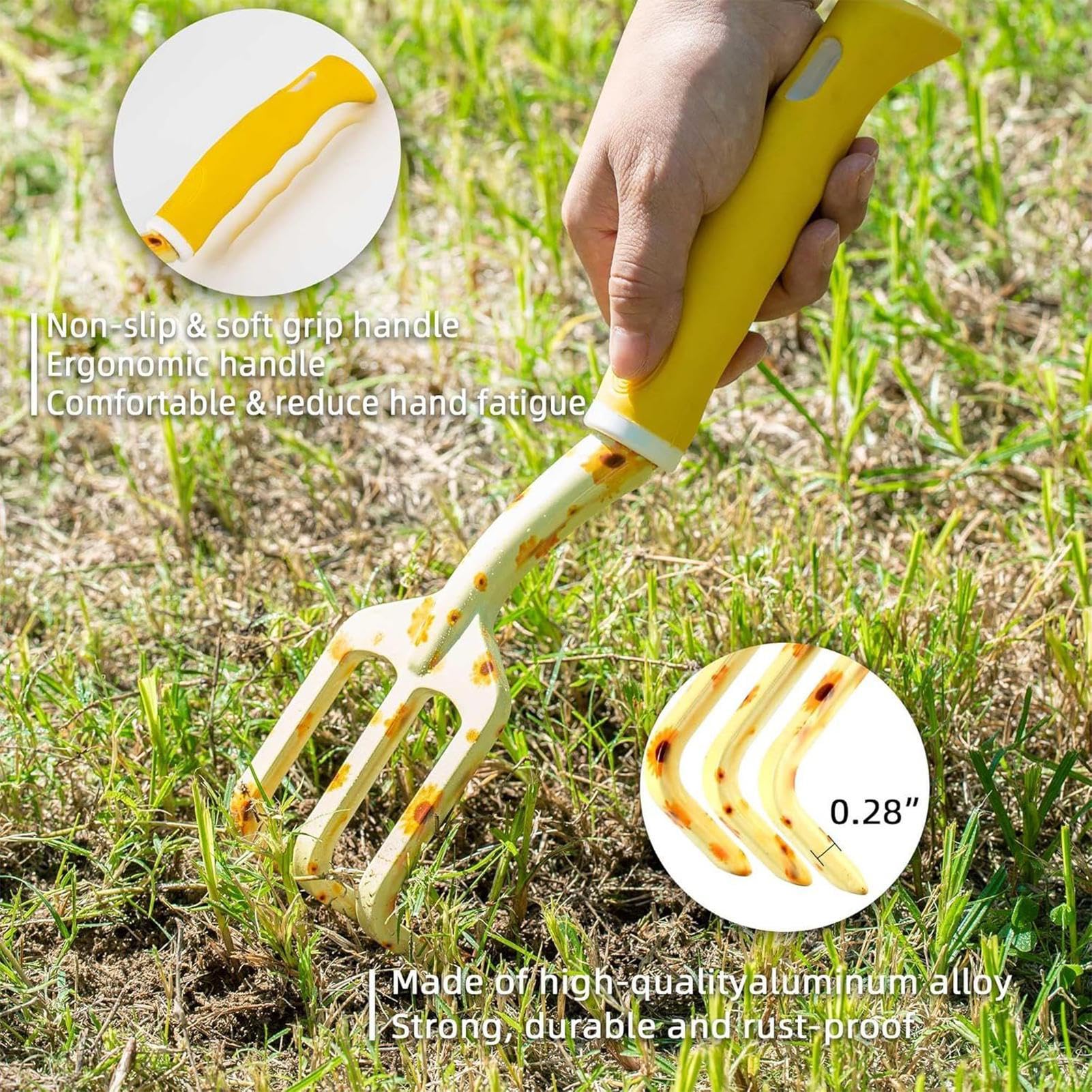 Attrezzi da Giardinaggio Manuali Robusti ed Ergonomici con Motivo Girasole | Kit con Rastrello Pala e Cesoie da Potatura Per Piantumare Diserbare Giardinieri Principianti Anziani e per Esterni