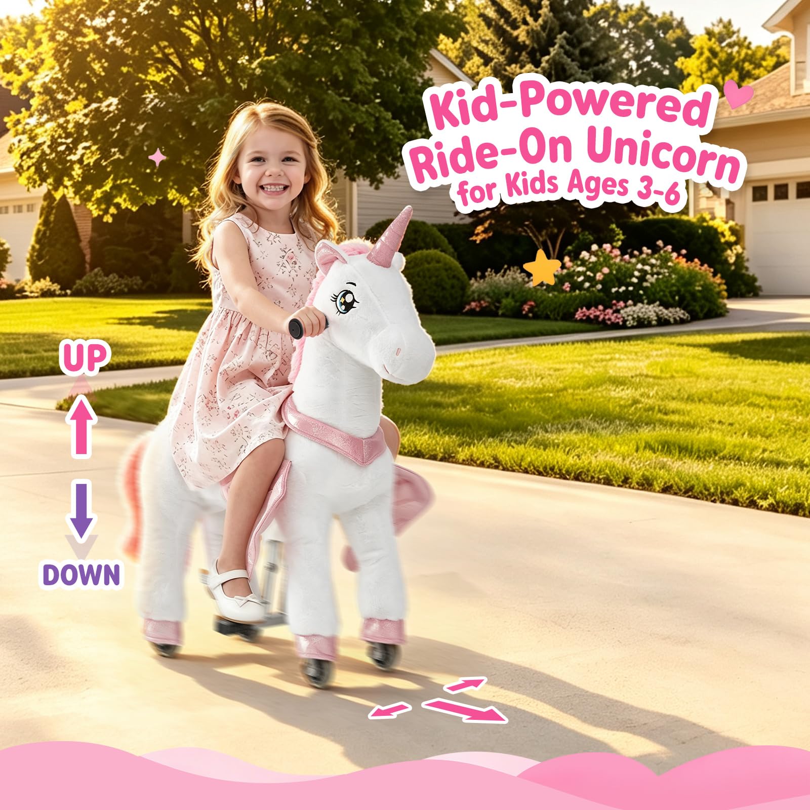 FUNLIO Unicornio Montable para Niños 3–6 Años, Juguete Montable de Peluche con Ruedas para Juego Interior y Exterior, Fácil de Montar, Certificado CPC & CE – Pequeño