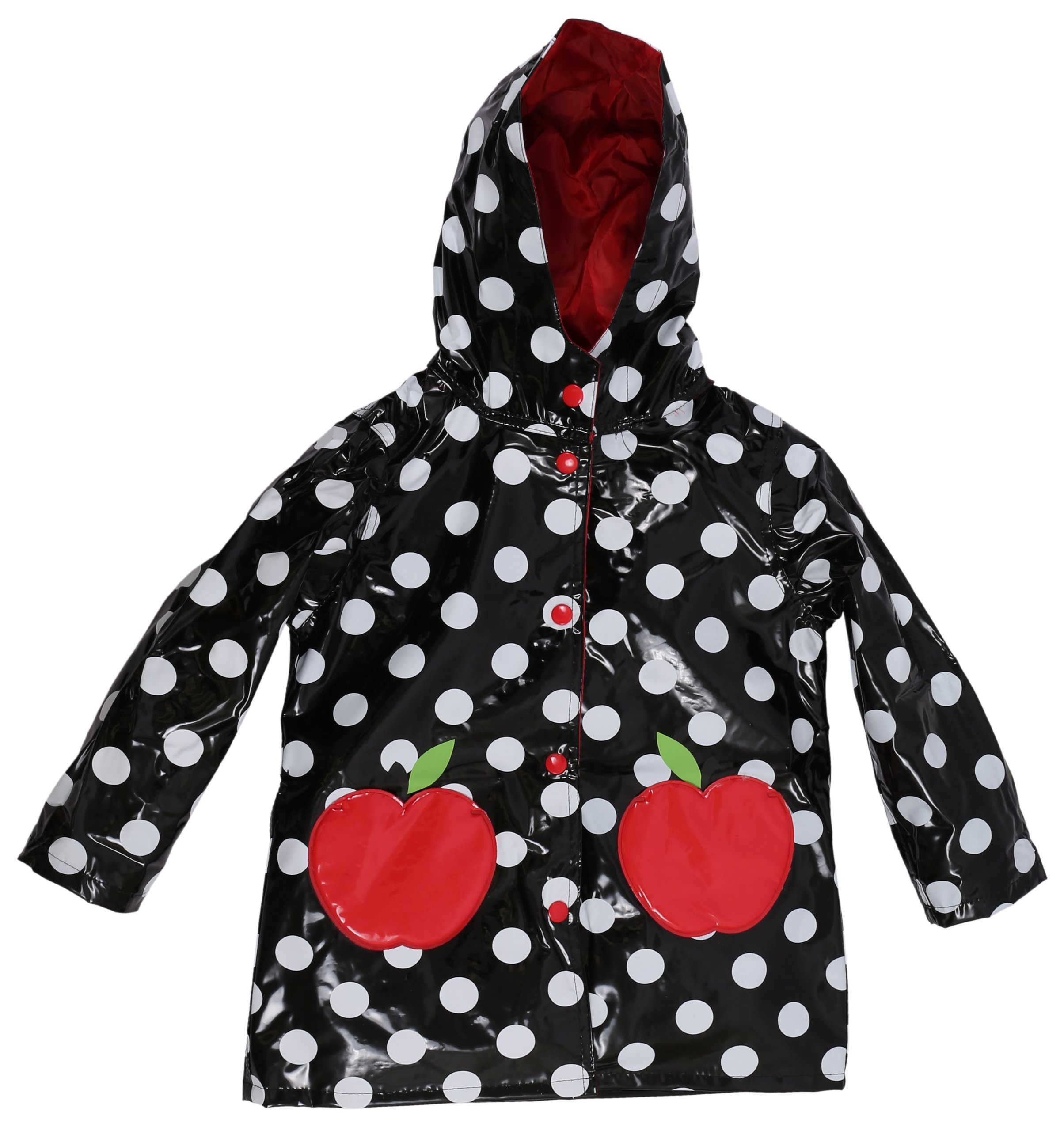 Wippette Girls and Toddlers Waterproof Hooded Polka Trench Raincoat - Black (Size 4)