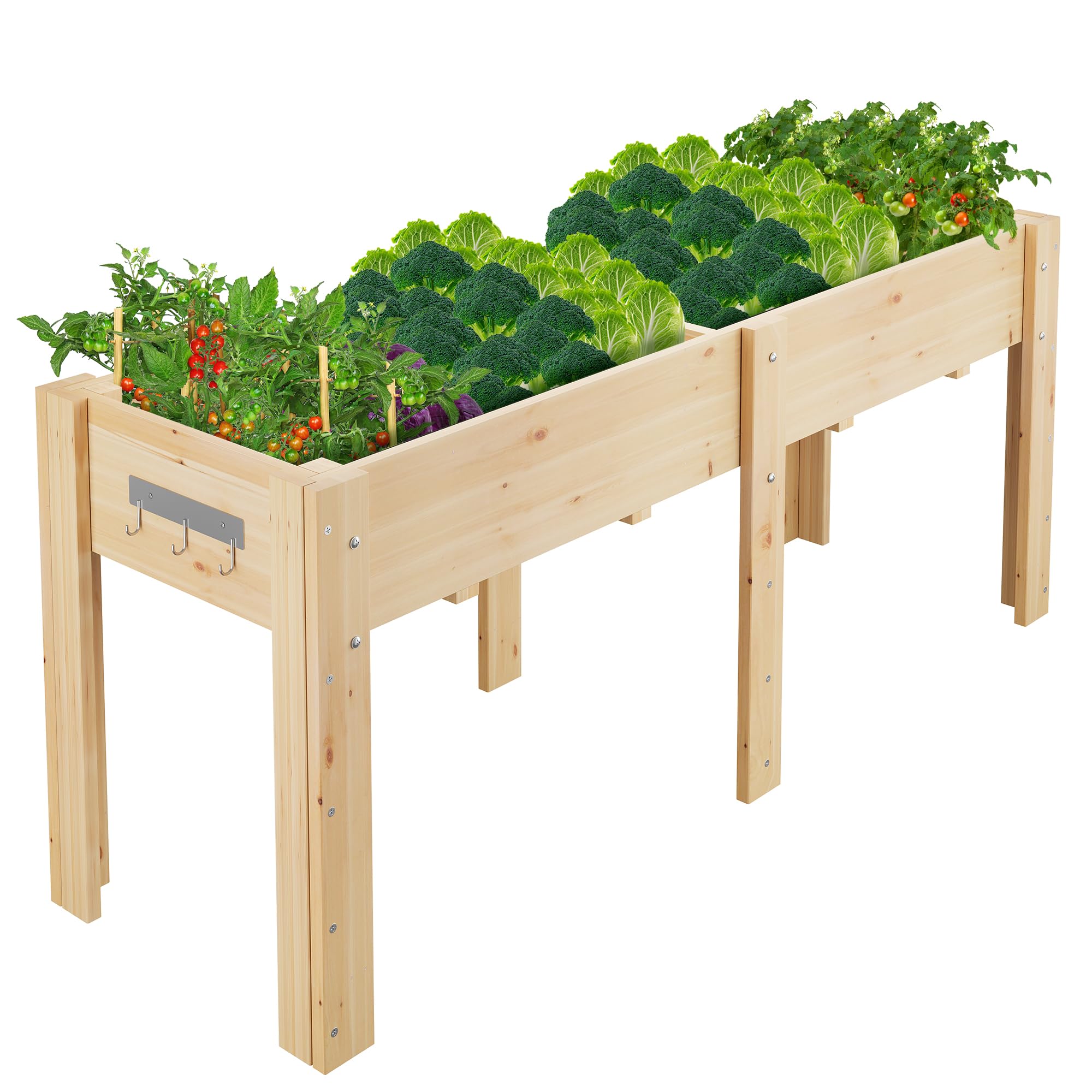 GarveeHome Elevated Raised Garden Bed Wooden Planter Box with Legs & Hooks