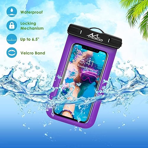 Miniatura 3 de Carcasa impermeable con accesorios para celular, universal, resistente al agua, con brazalete y correa para el cuello, hasta 6 pulgadas, de MoKo,