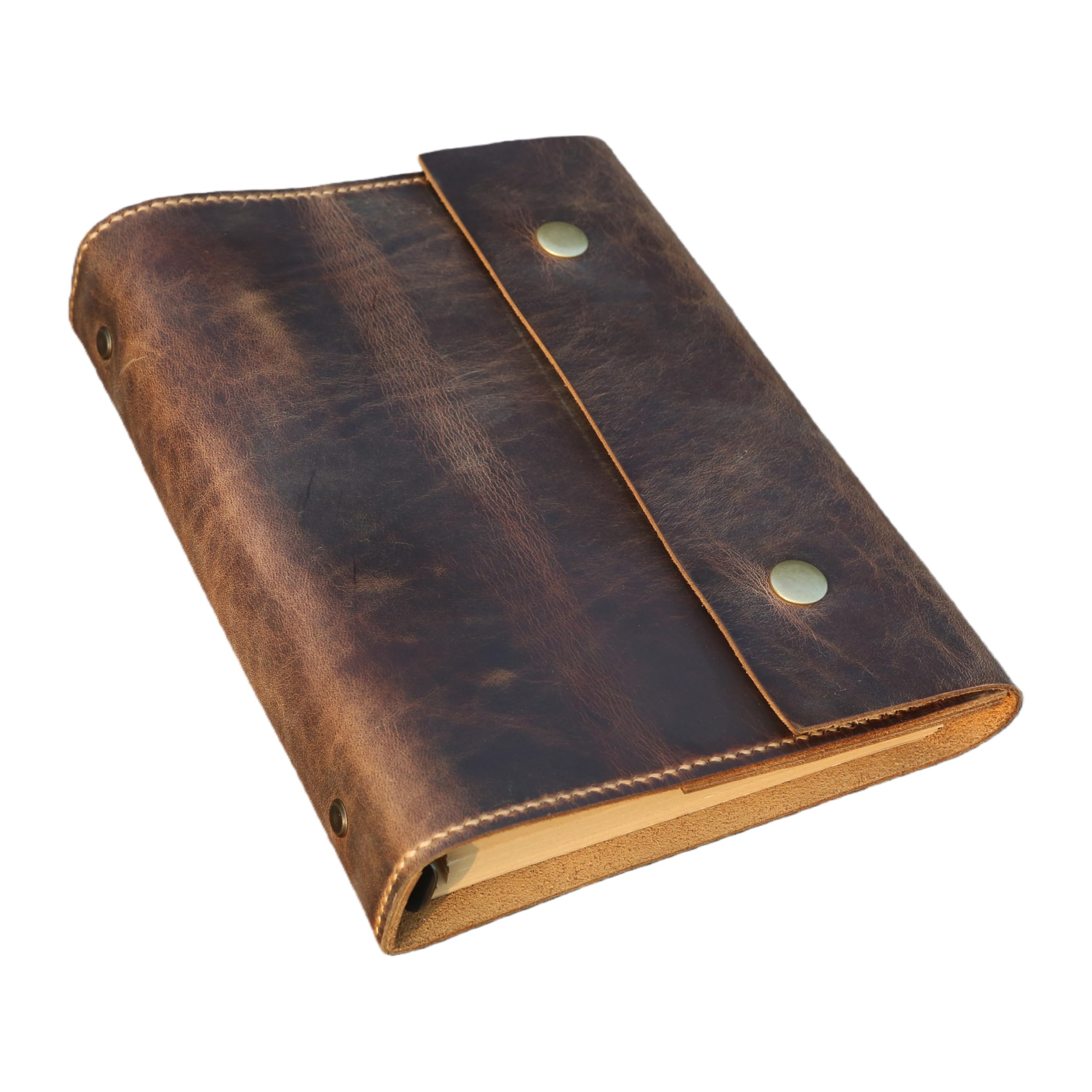 D&M leather studio Personalisiertes A5 Leder Notizbuch – nachfüllbares Ringbuch im Vintage Look, Schreibmappe A5 mit Stiftschlaufe & Kartenfach, Konferenzmappe/Dokumentenmappe