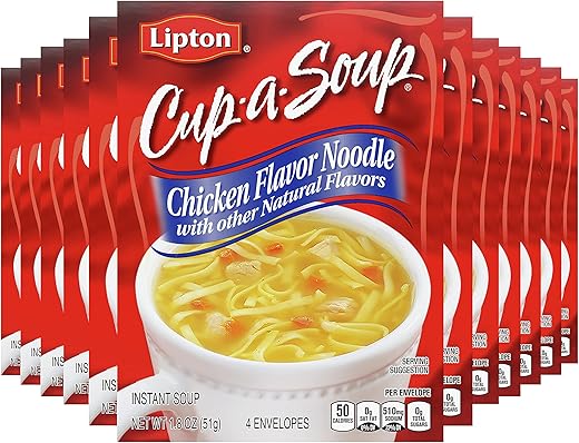 Lipton Cup-a-Soup Instant Soup For a Warm Cup of Soup Chicken Noodle Soup Made With Real Chicken Broth Flavor 1.8 oz 4 ct, Pack of 12