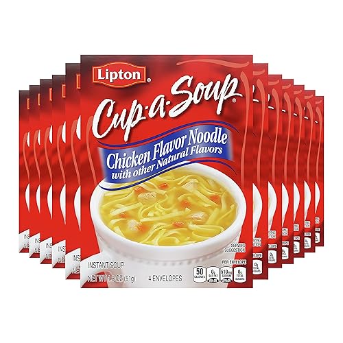 Sopa instantánea Lipton Cup-a-Soup para una taza caliente de crema de pollo solo 60 calorías por porción de 24 onzas 4 unidades paquete de 12